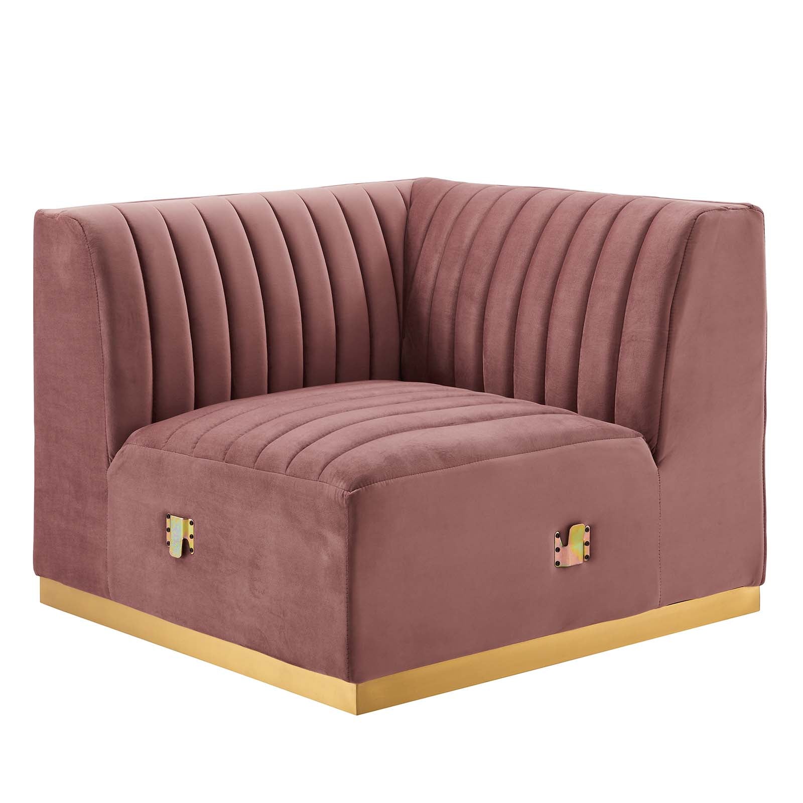 Modway Accent Chairs - Conjure-Channel-Tufted-Performance-Velvet-Left-Corner-Chair-Gold-Dusty-Rose