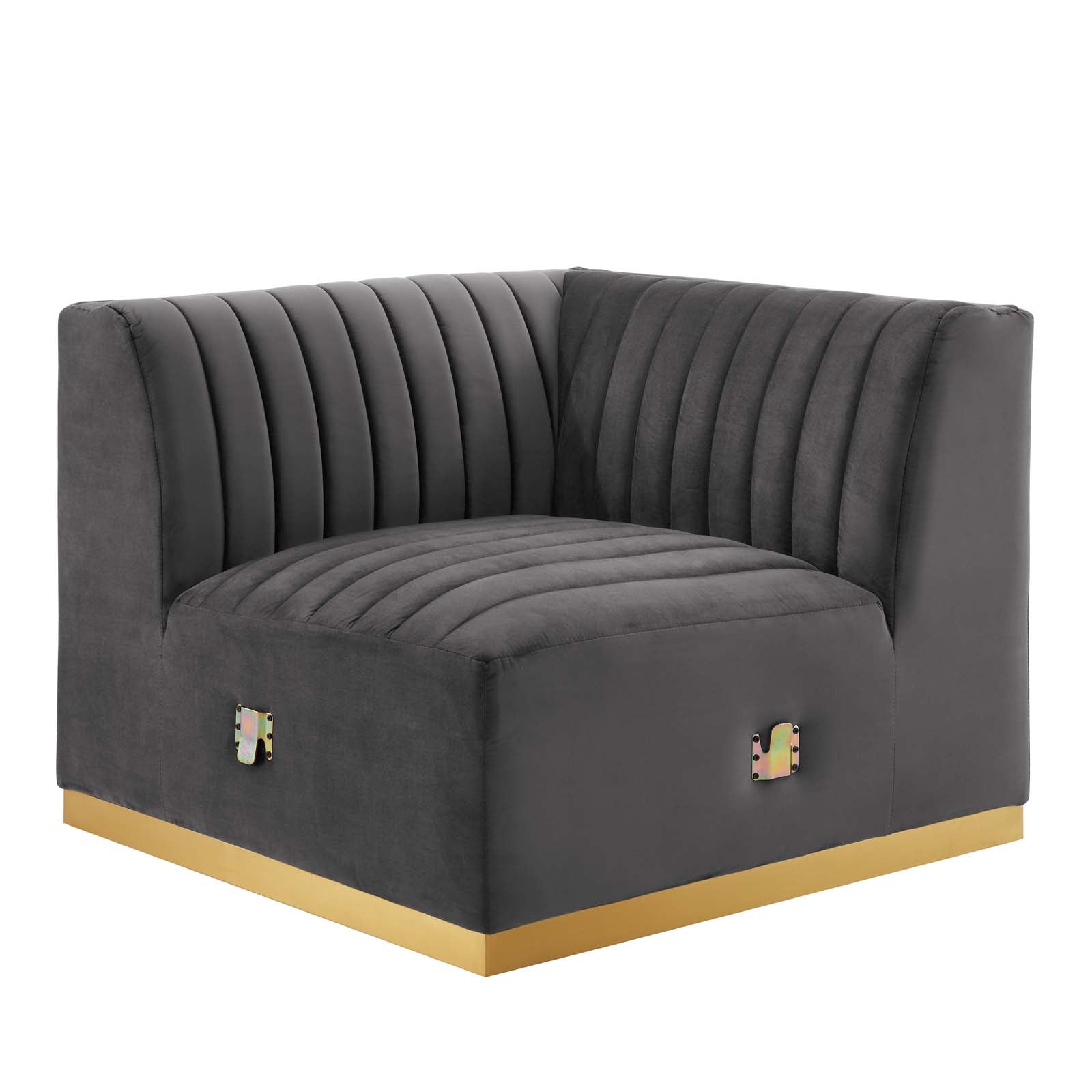 Modway Accent Chairs - Conjure-Channel-Tufted-Performance-Velvet-Left-Corner-Chair-Gold-Gray