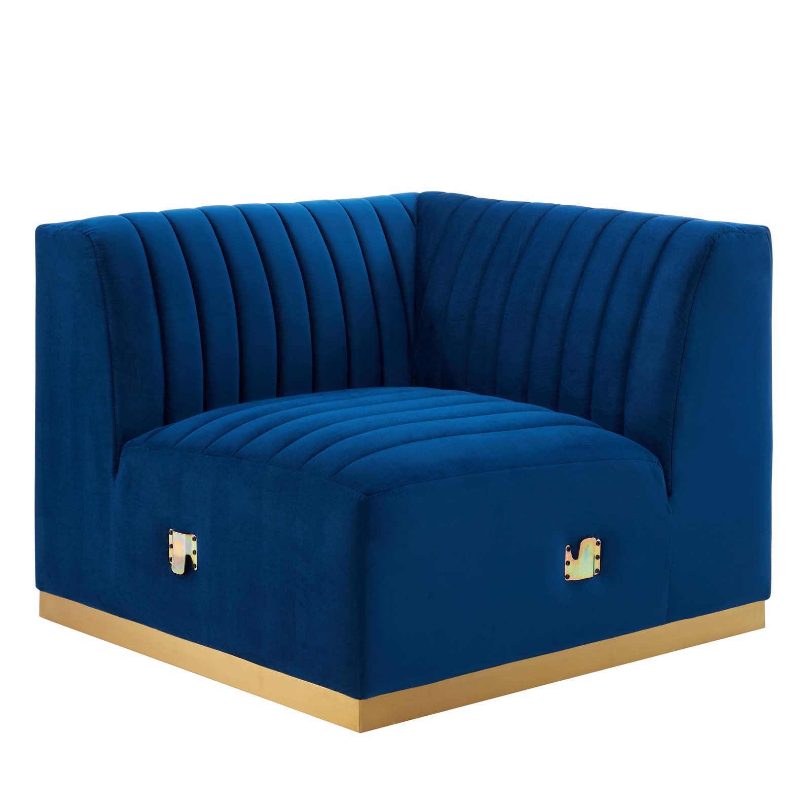 Modway Accent Chairs - Conjure-Channel-Tufted-Performance-Velvet-Left-Corner-Chair-Gold-Navy