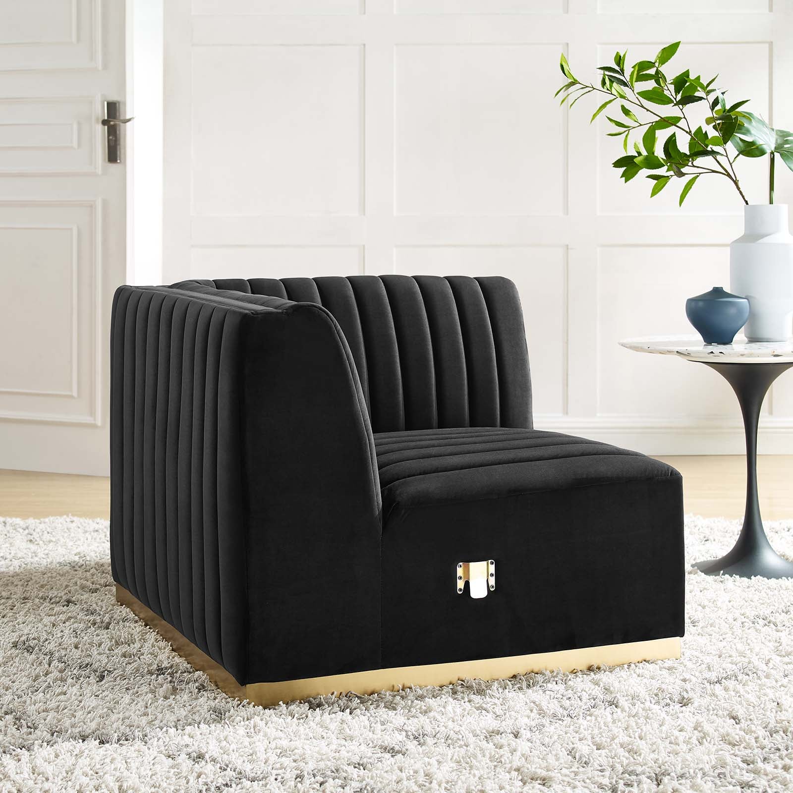 Modway Accent Chairs - Conjure Channel Tufted Performance Velvet Right Corner Chair Gold Black
