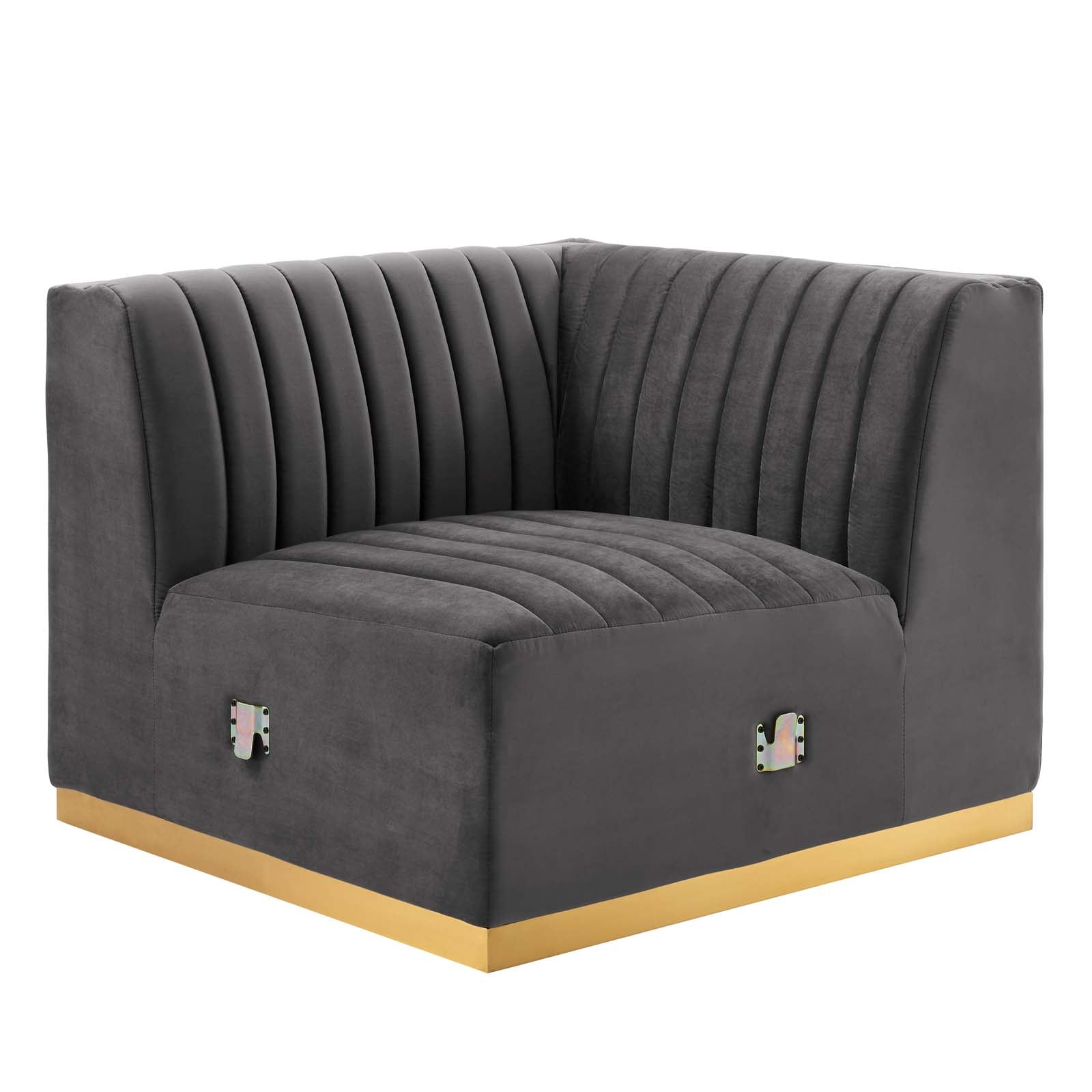 Modway Accent Chairs - Conjure Channel Tufted Performance Velvet Right Corner Chair Gold Gray