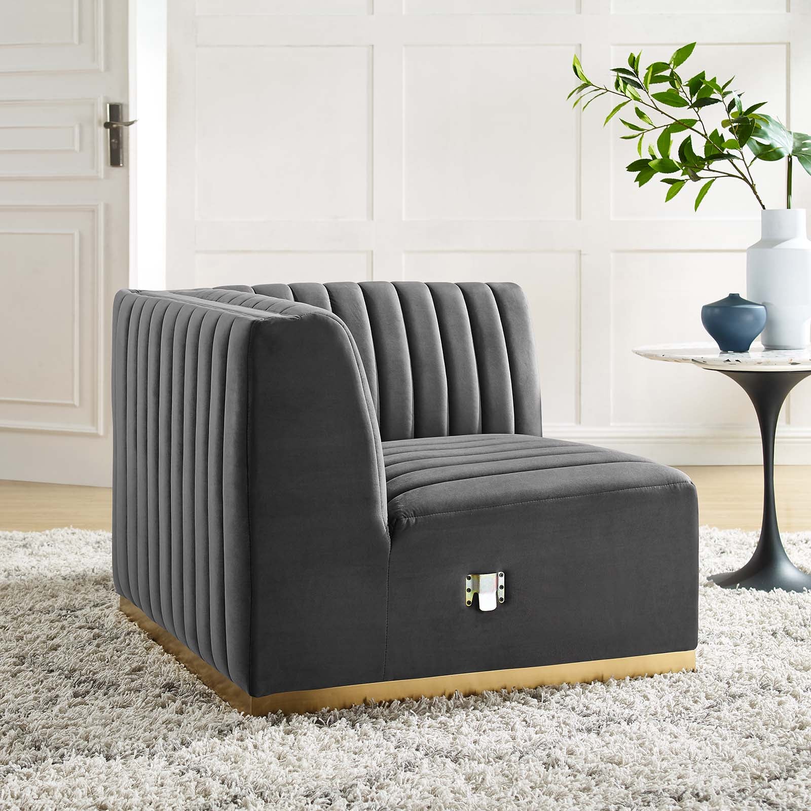 Modway Accent Chairs - Conjure Channel Tufted Performance Velvet Right Corner Chair Gold Gray