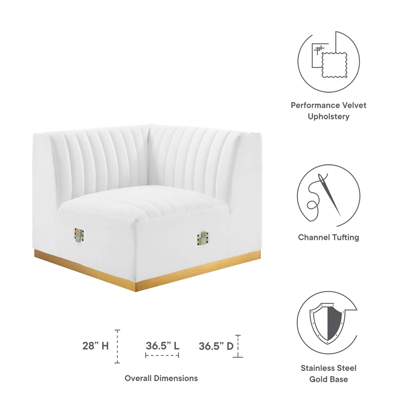 Modway Accent Chairs - Conjure Channel Tufted Performance Velvet Right Corner Chair Gold White
