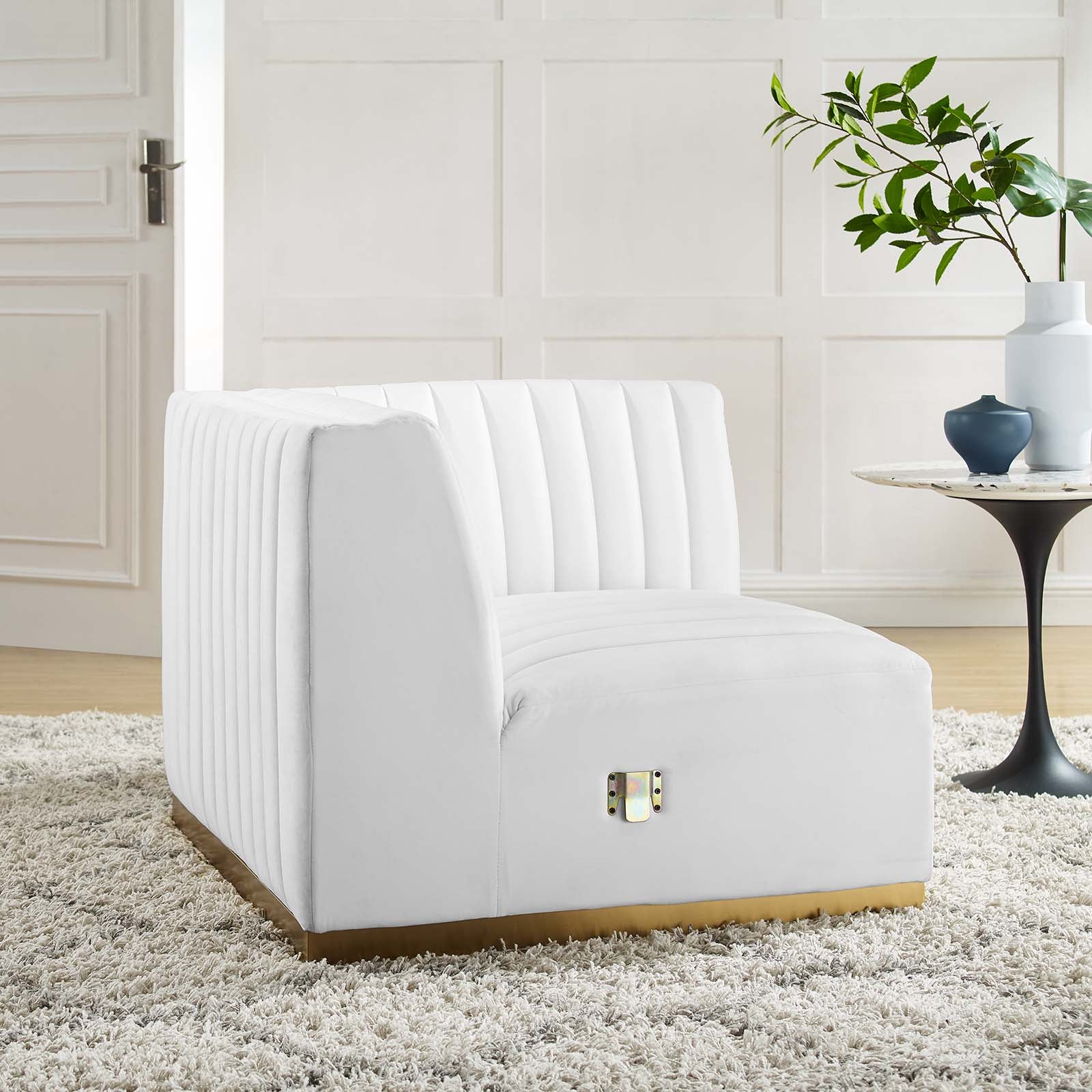 Modway Accent Chairs - Conjure Channel Tufted Performance Velvet Right Corner Chair Gold White