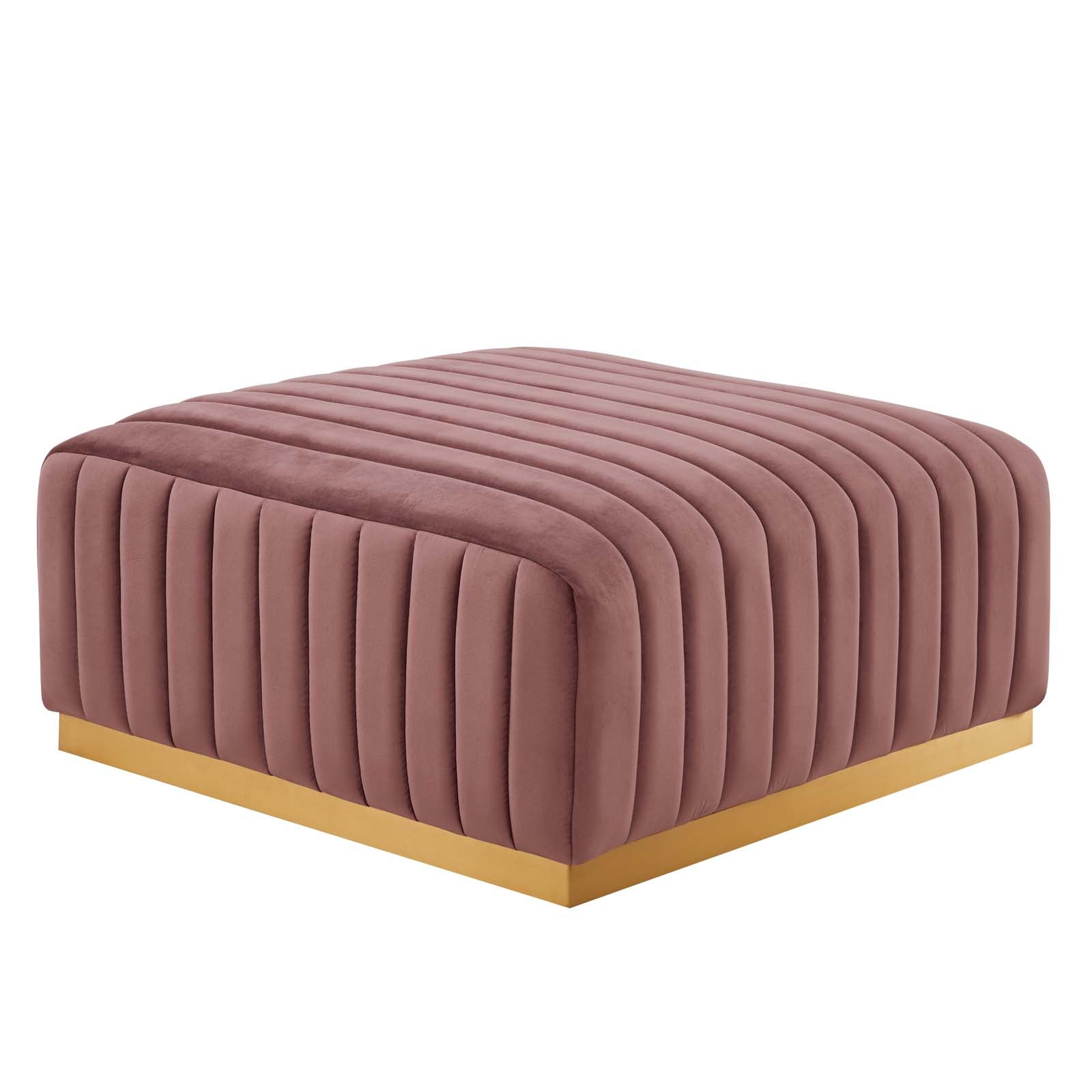 Modway Ottomans & Stools - Conjure Channel Tufted Performance Velvet Ottoman Gold Dusty Rose