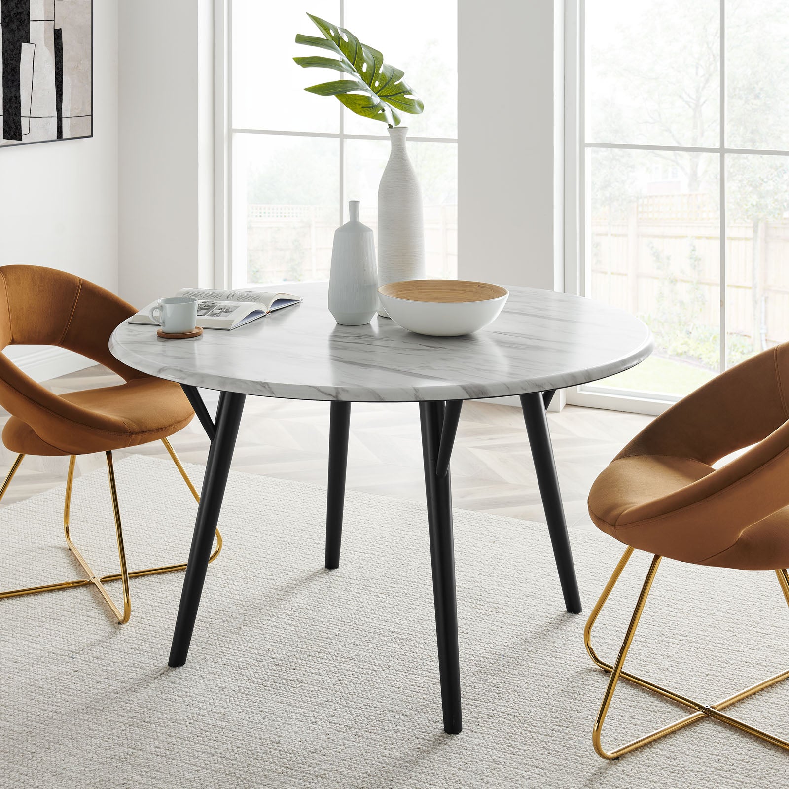 Modway Dining Tables - Gallant 50" Round Performance Artificial Marble Dining Table Black White