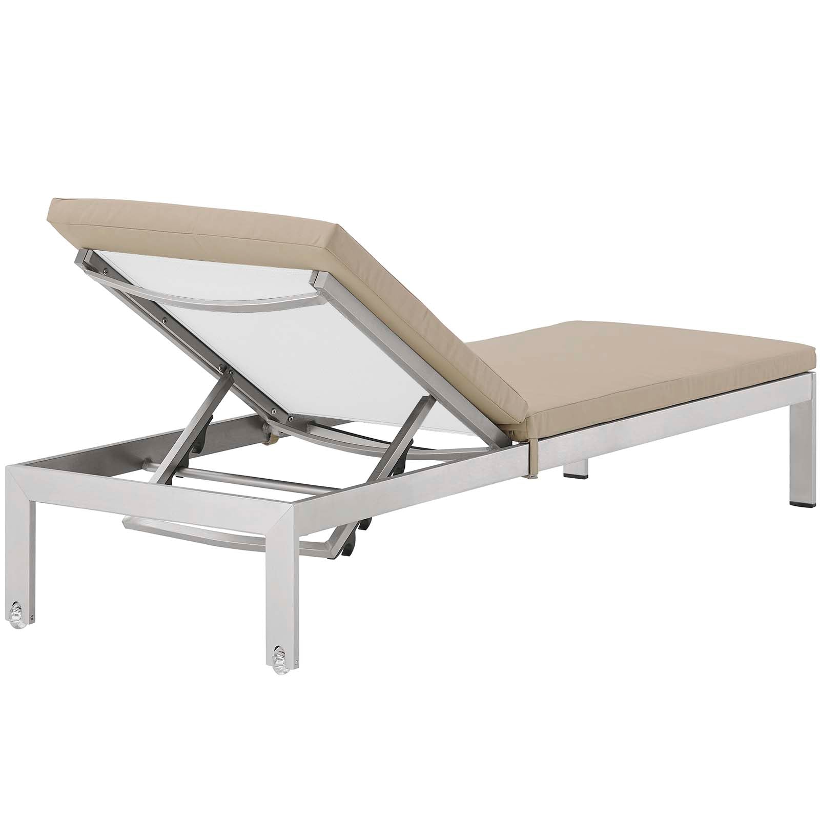 Modway Outdoor Loungers - Shore Outdoor Patio 76" Aluminum Chaise Cushions Silver Beige