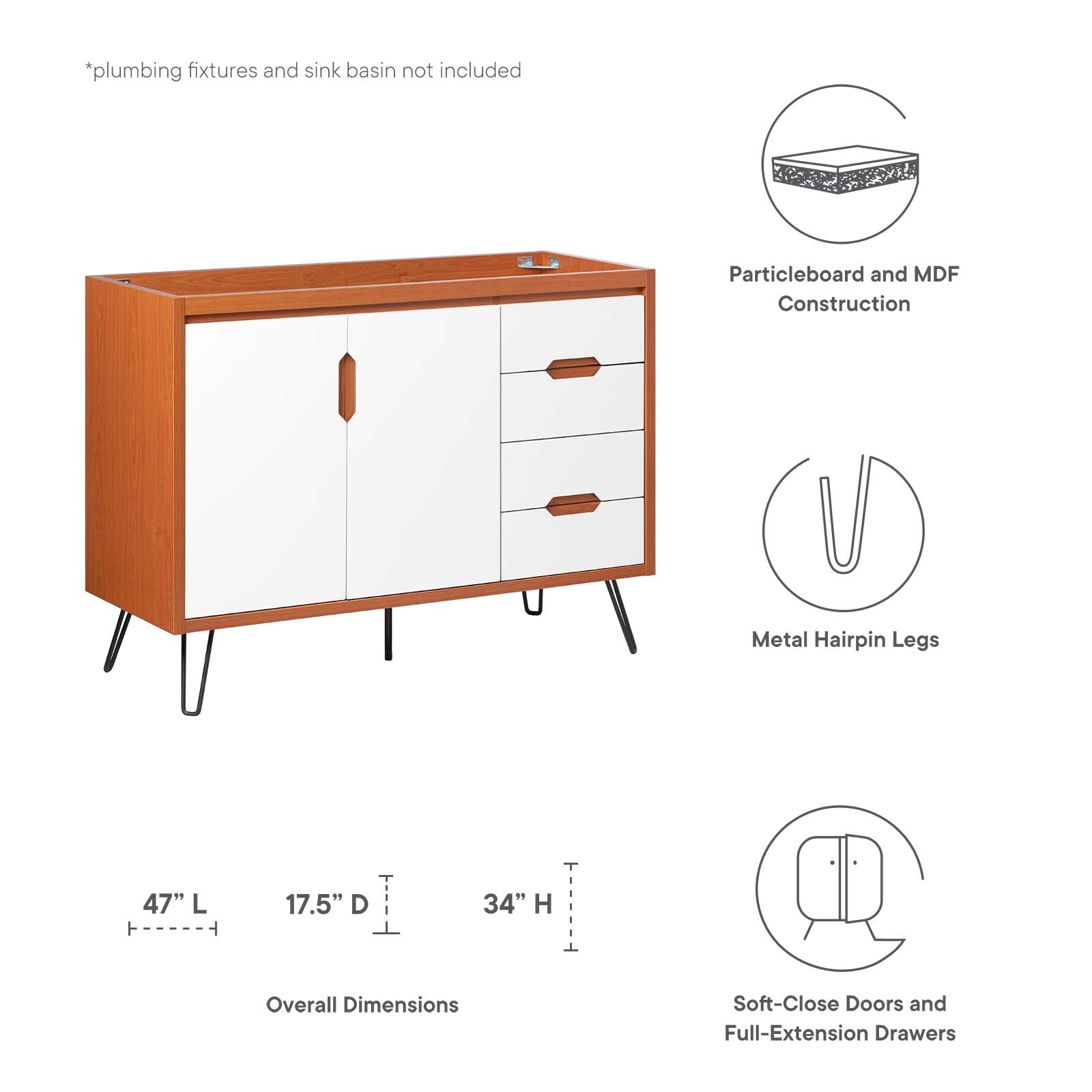 Modway Bathroom Vanity - Energize 48" Bathroom Vanity Cabinet 34" H Cherry White