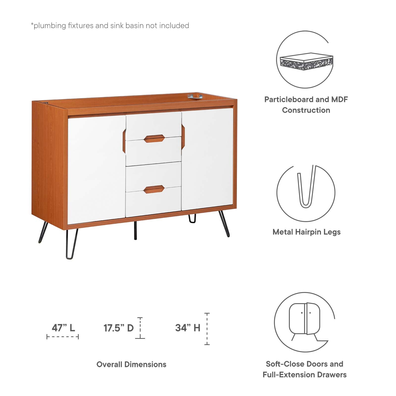 Modway Bathroom Vanity - Energize 48" Bathroom Vanity Cabinet Cherry White