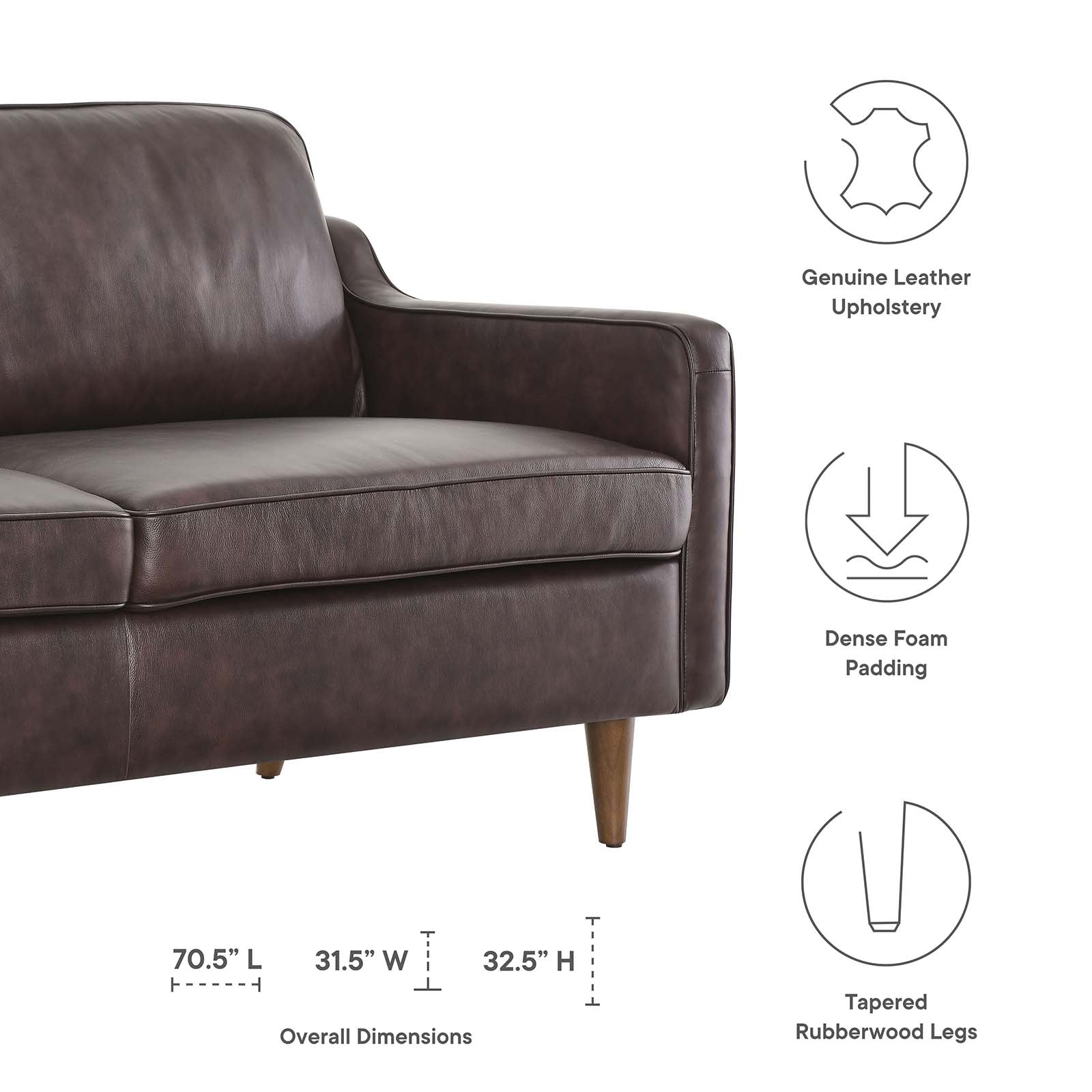 Modway Sofas & Couches - Impart Genuine Leather Sofa Brown