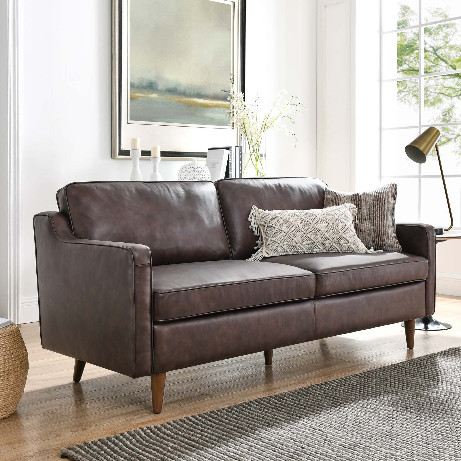 Modway Sofas & Couches - Impart Genuine Leather Sofa Brown