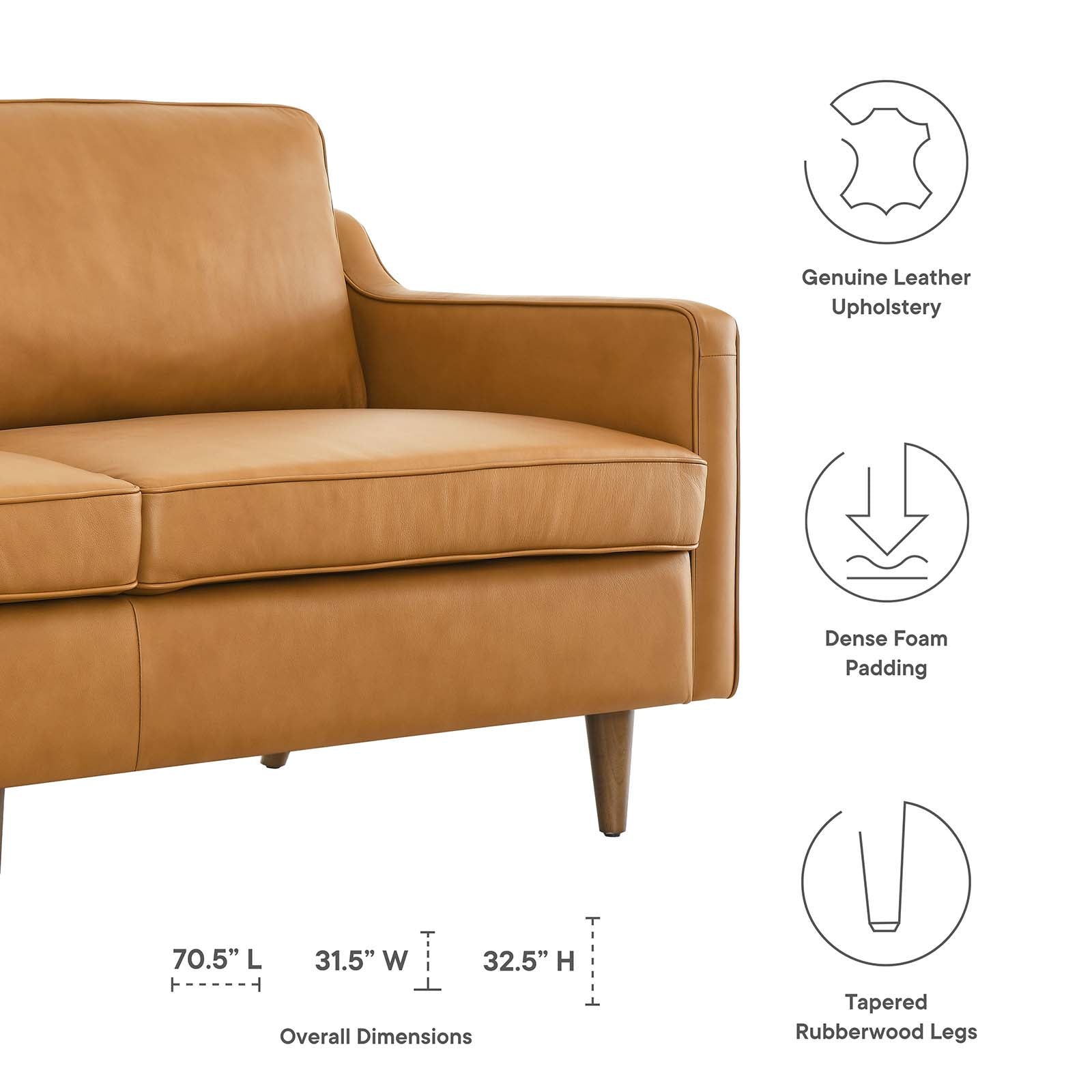 Modway Sofas & Couches - Impart Genuine Leather Sofa Tan