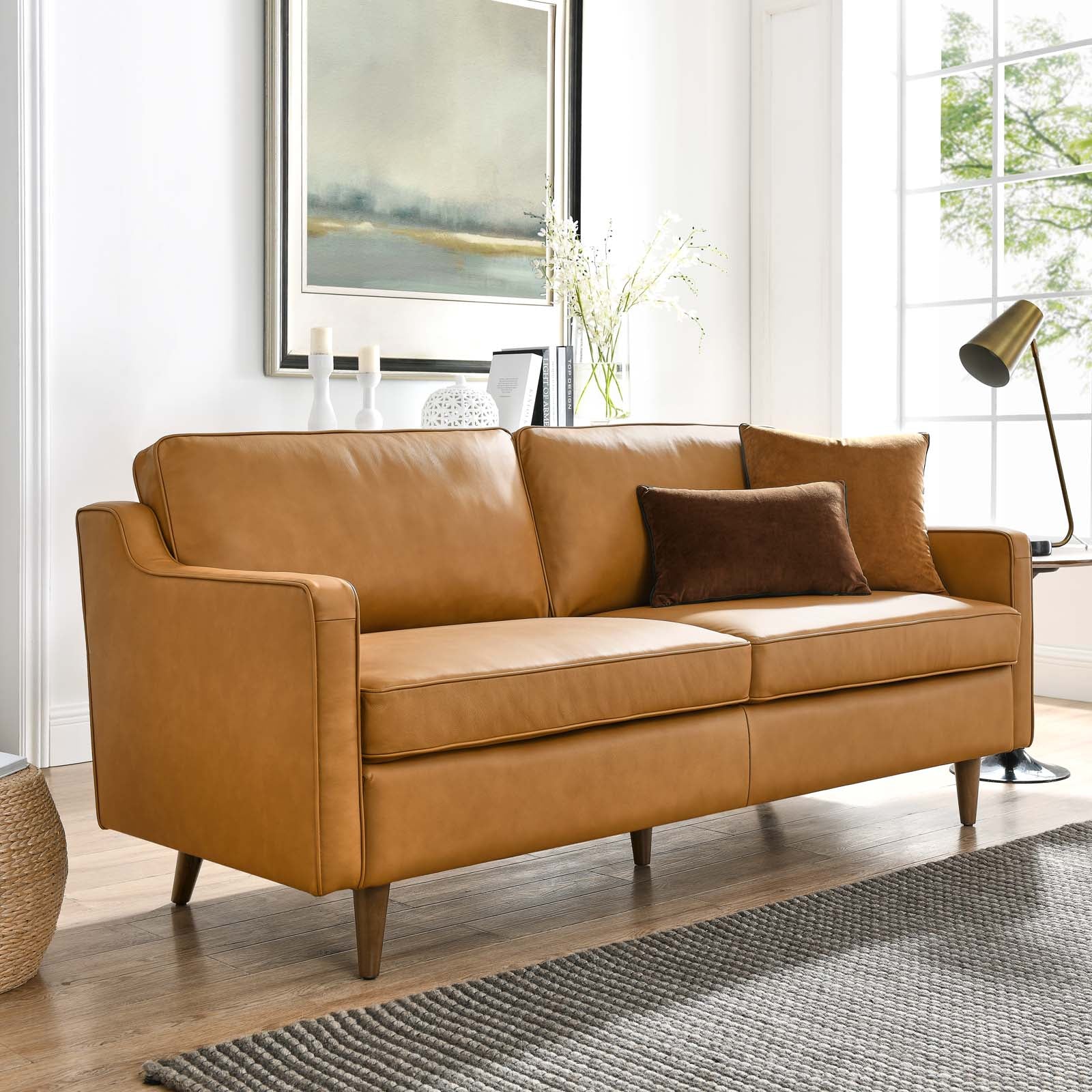 Modway Sofas & Couches - Impart Genuine Leather Sofa Tan