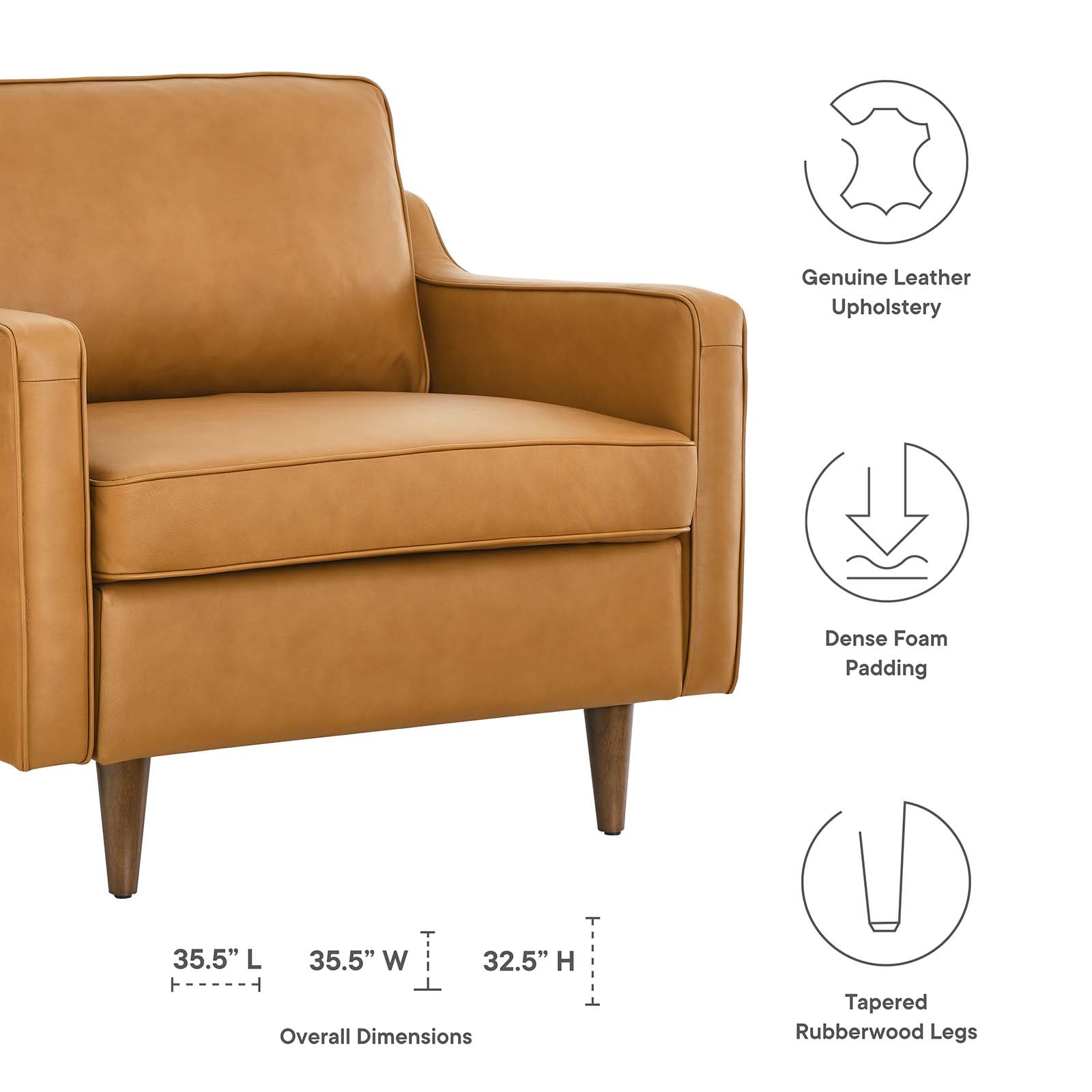 Modway Accent Chairs - Impart Genuine Leather Armchair Tan