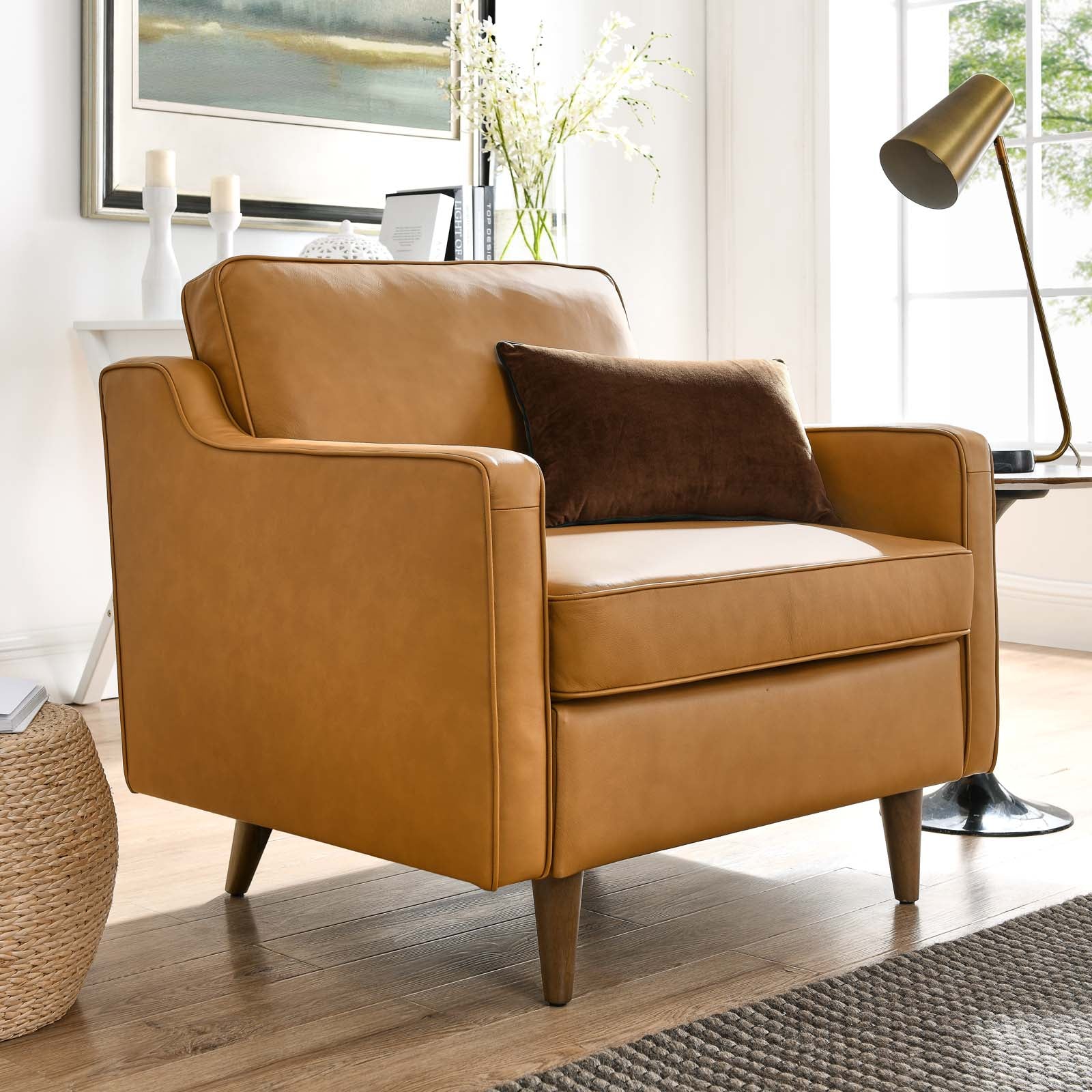 Modway Accent Chairs - Impart Genuine Leather Armchair Tan