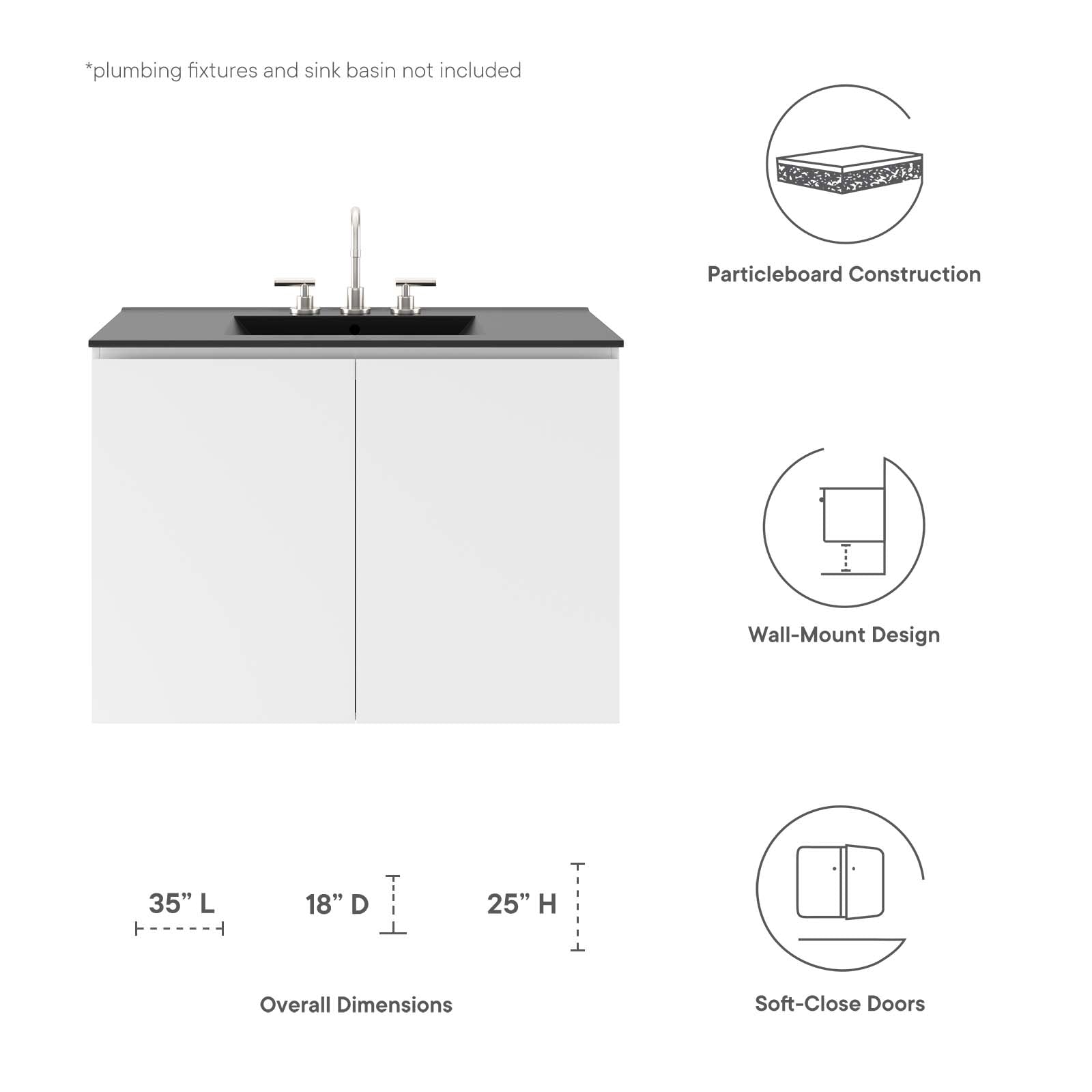 Modway Bathroom Vanity - Vitality 36" Wall-Mount Bathroom Vanity White