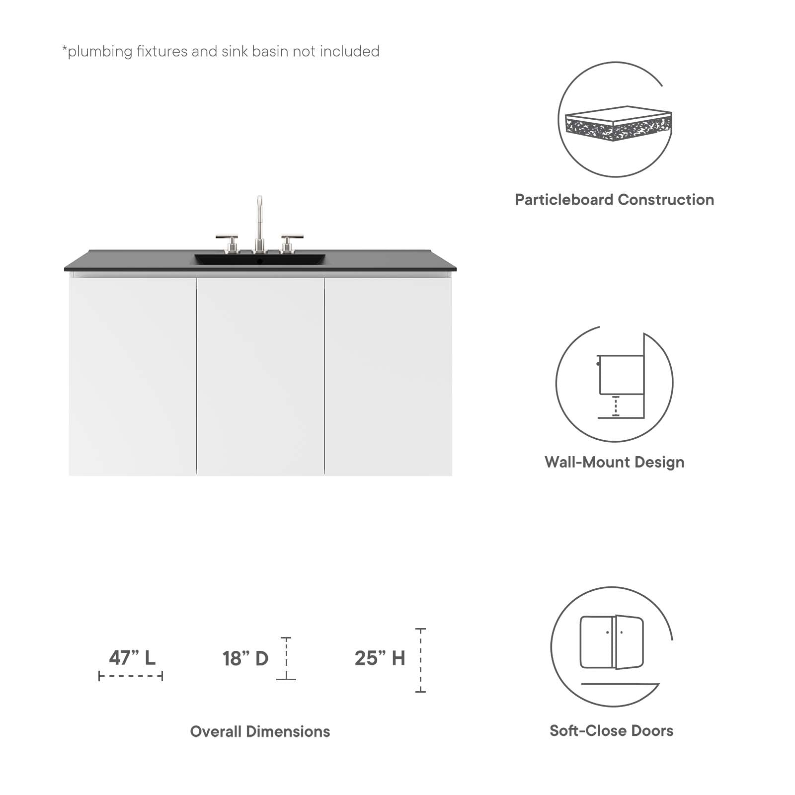Modway Bathroom Vanity - Vitality 48" Wall-Mount Bathroom Vanity White