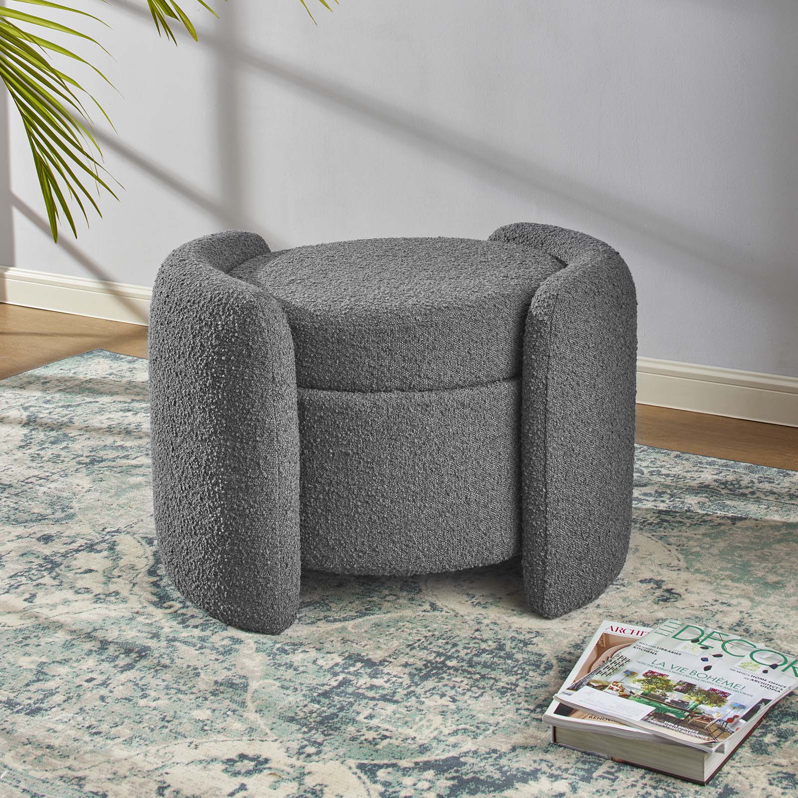 Modway Ottomans & Stools - Nebula Boucle Upholstered Ottoman Charcoal