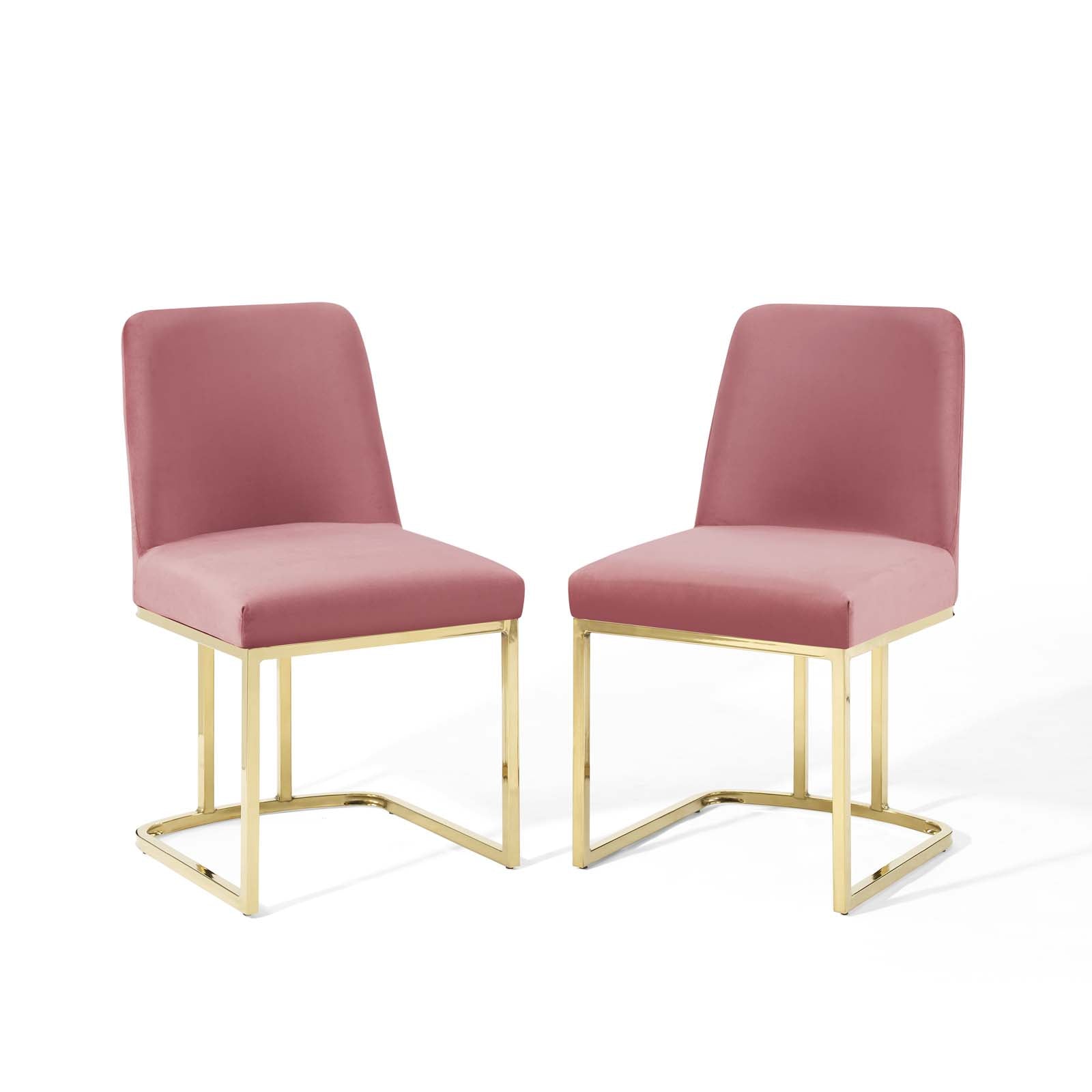 Modway Dining Chairs - Amplify-Sled-Base-Performance-Velvet-Dining-Chairs---Set-of-2-Gold-Dusty-Rose