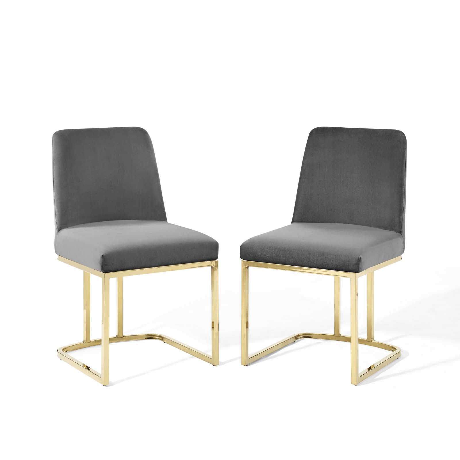 Modway Dining Chairs - Amplify Sled Base Performance Velvet Dining Chairs - Set of 2 Gold Gray