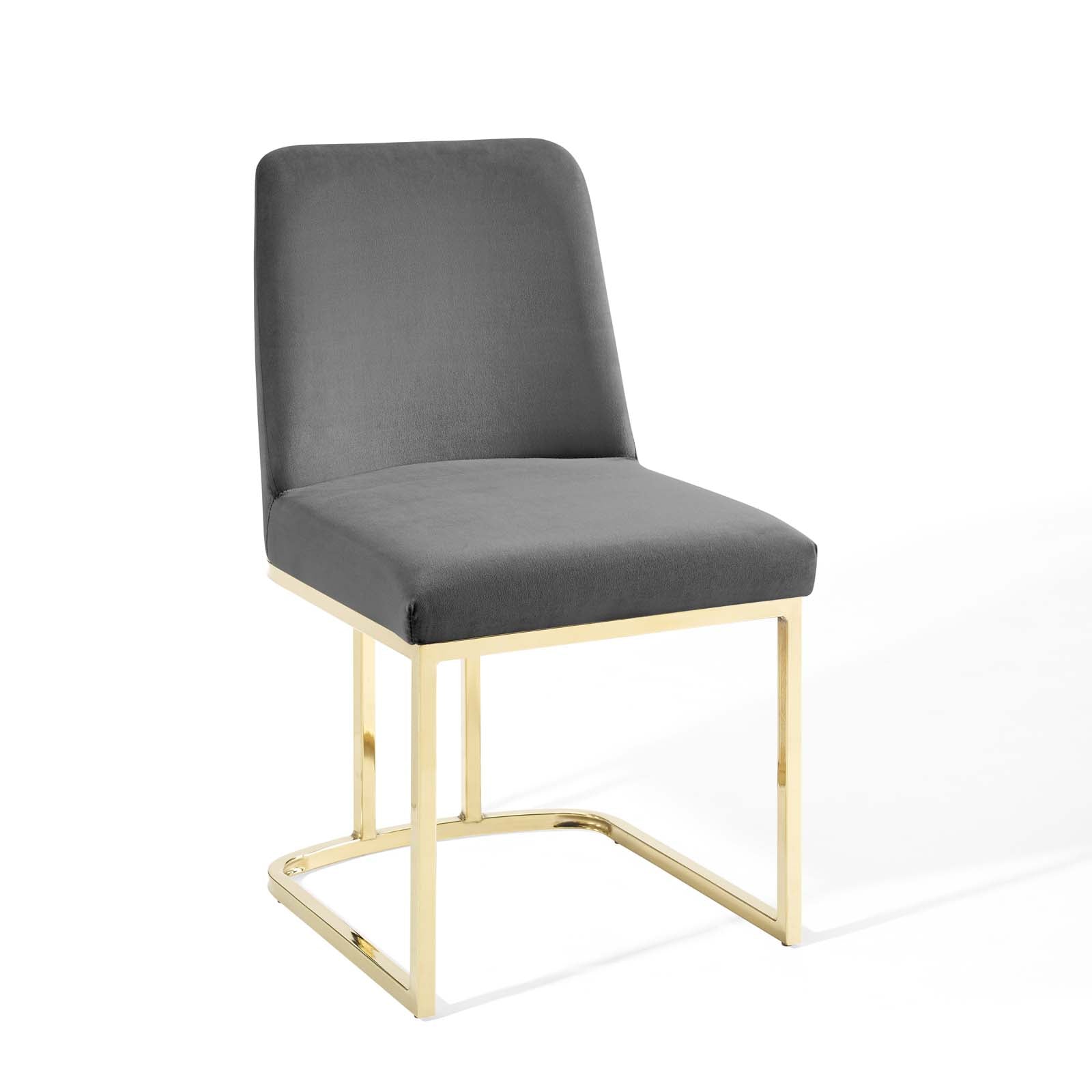 Modway Dining Chairs - Amplify Sled Base Performance Velvet Dining Chairs - Set of 2 Gold Gray