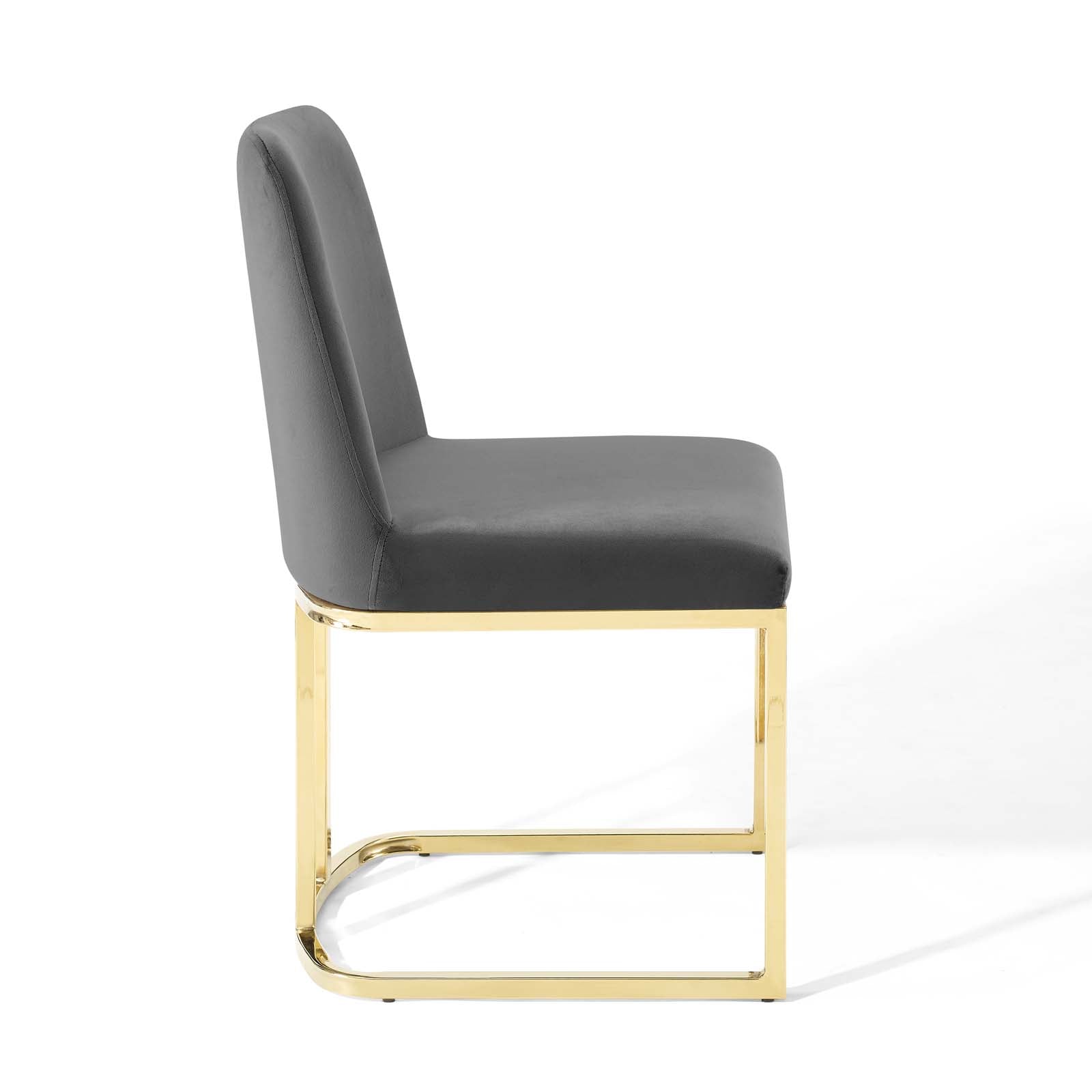 Modway Dining Chairs - Amplify Sled Base Performance Velvet Dining Chairs - Set of 2 Gold Gray