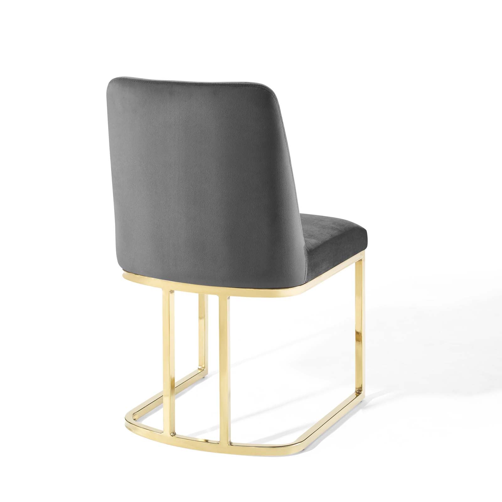 Modway Dining Chairs - Amplify Sled Base Performance Velvet Dining Chairs - Set of 2 Gold Gray