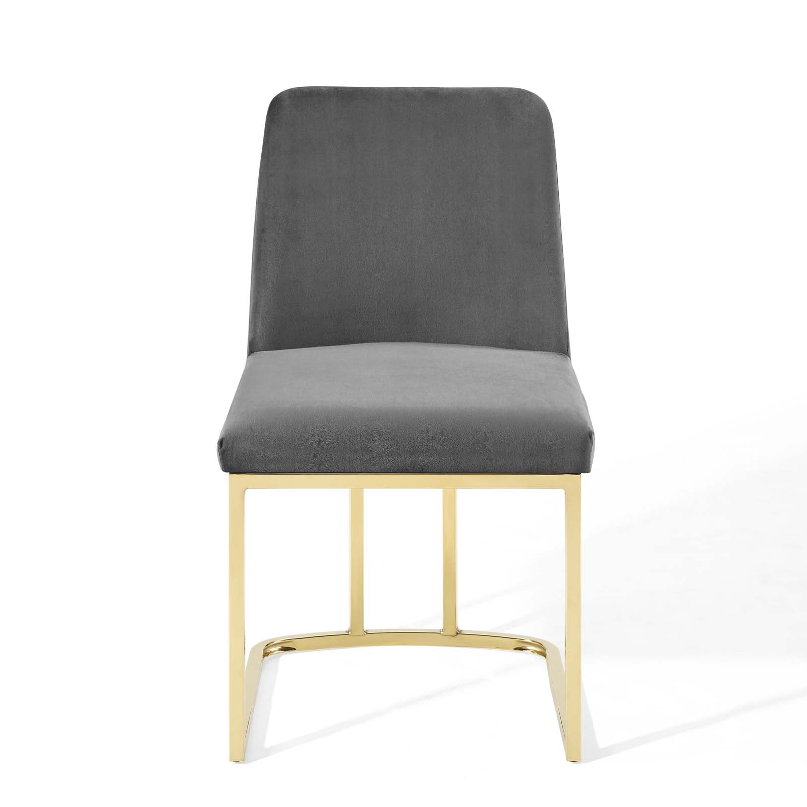 Modway Dining Chairs - Amplify Sled Base Performance Velvet Dining Chairs - Set of 2 Gold Gray