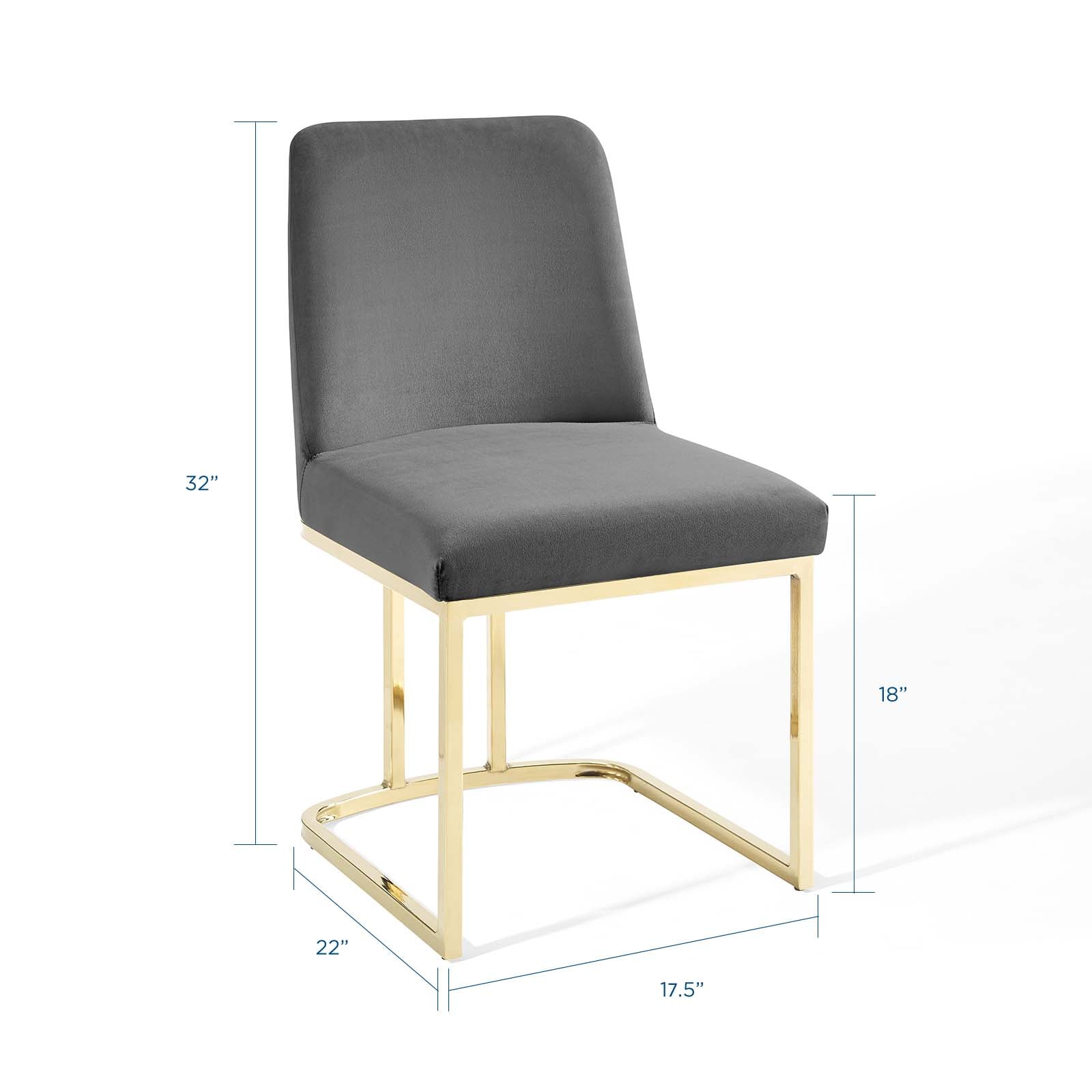 Modway Dining Chairs - Amplify Sled Base Performance Velvet Dining Chairs - Set of 2 Gold Gray