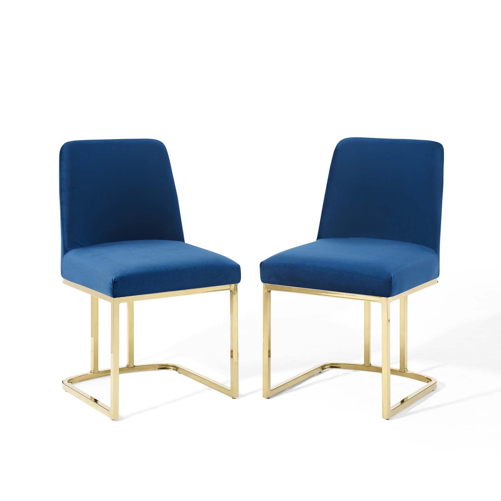 Modway Dining Chairs - Amplify Sled Base Performance Velvet Dining Chairs Set Of 2 Gold Navy