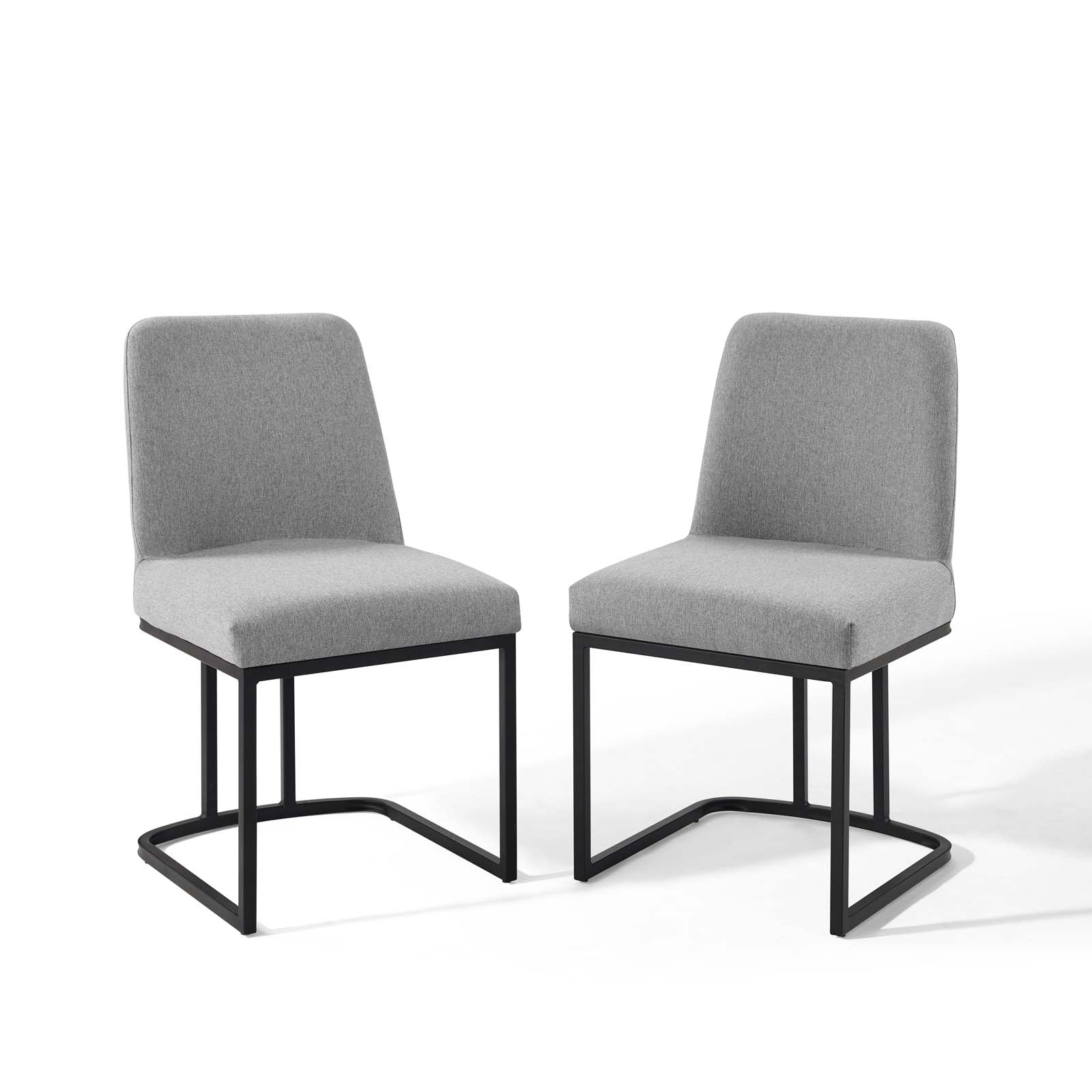 Modway Dining Chairs - Amplify Sled Base Upholstered Fabric Dining Chairs - ( Set of 2 ) Black Light Gray