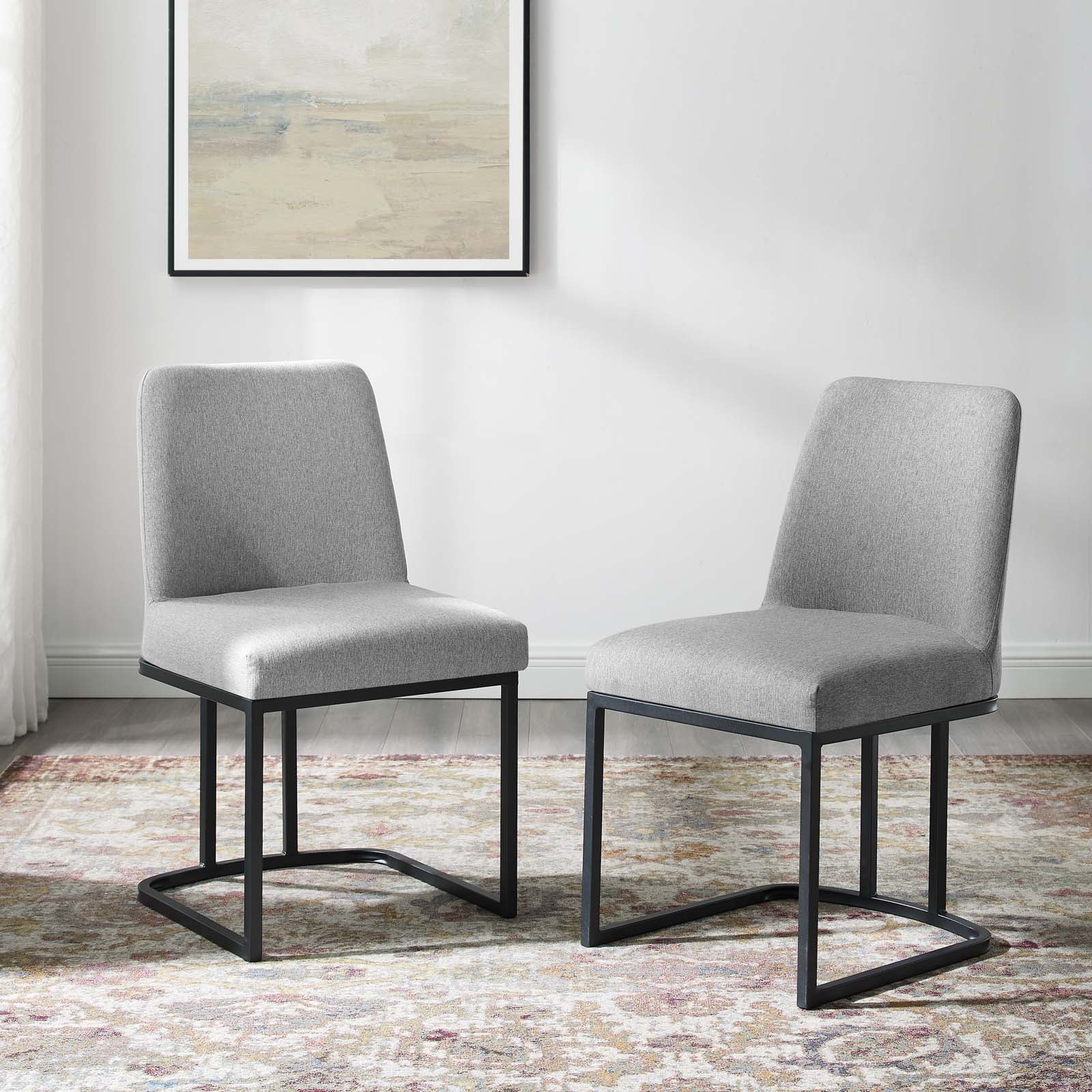 Modway Dining Chairs - Amplify Sled Base Upholstered Fabric Dining Chairs - ( Set of 2 ) Black Light Gray