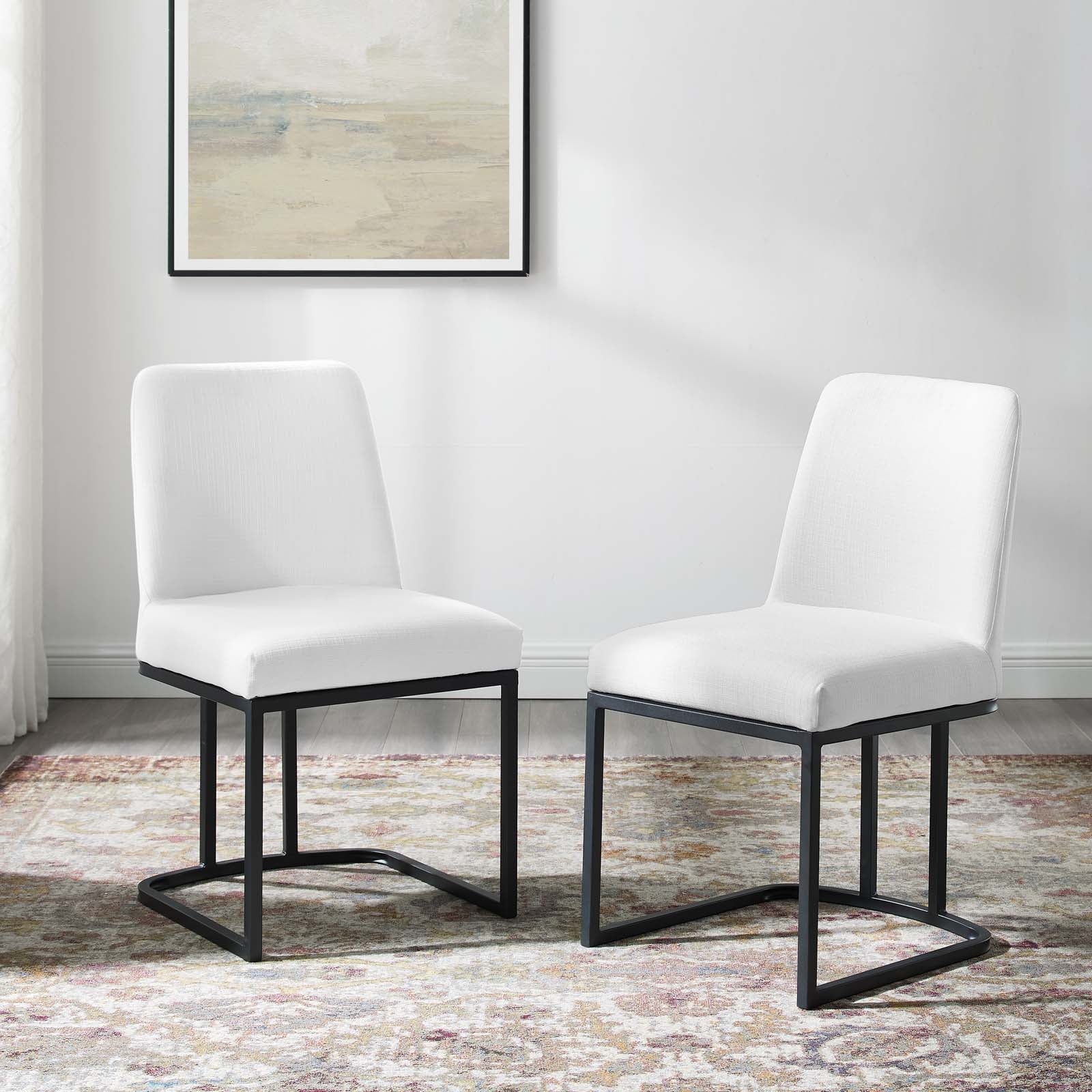 Modway Dining Chairs - Amplify Sled Base Upholstered Fabric Dining Chairs - ( Set of 2 ) Black White
