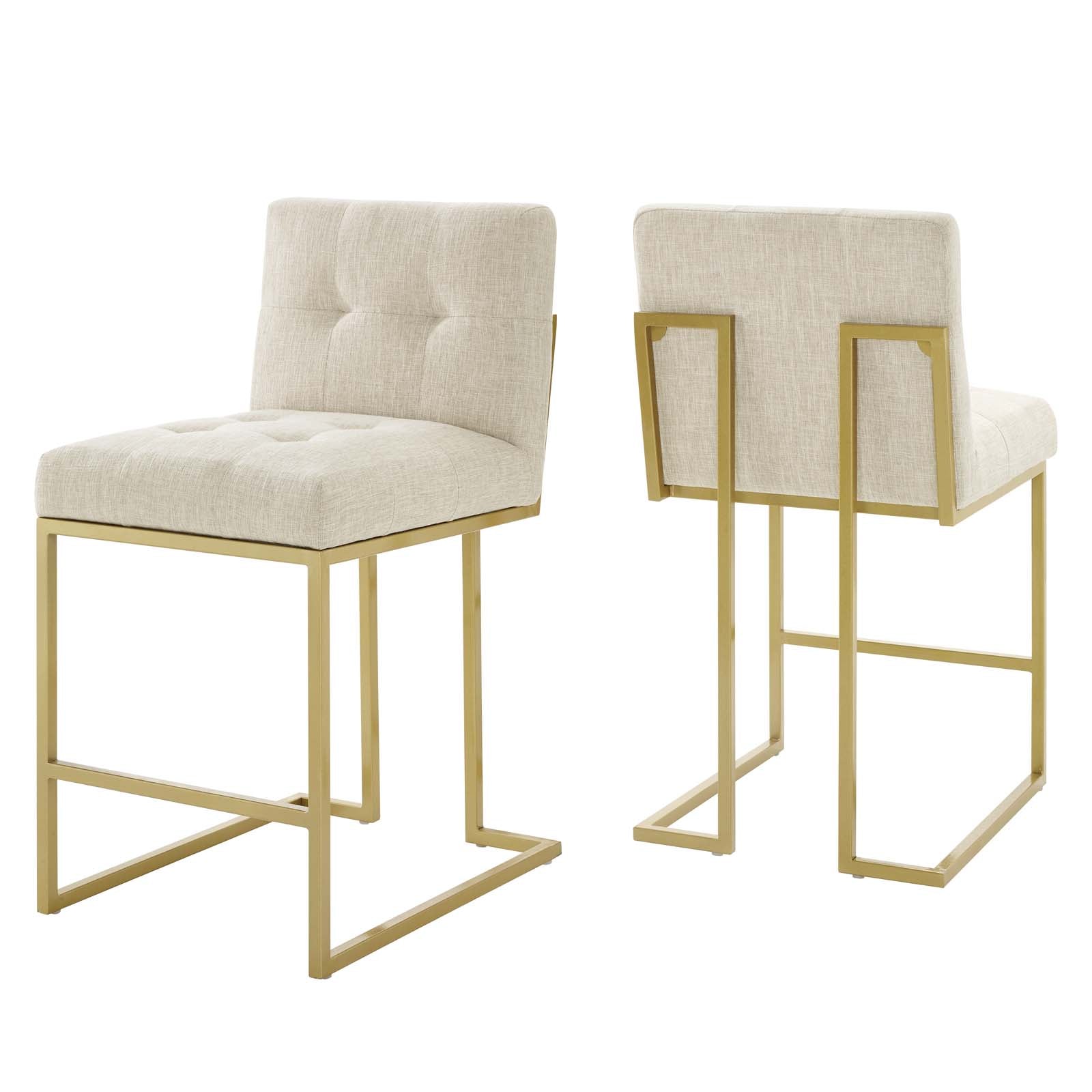Modway Barstools - Privy Counter Stool Upholstered Fabric Set of 2 Gold Beige