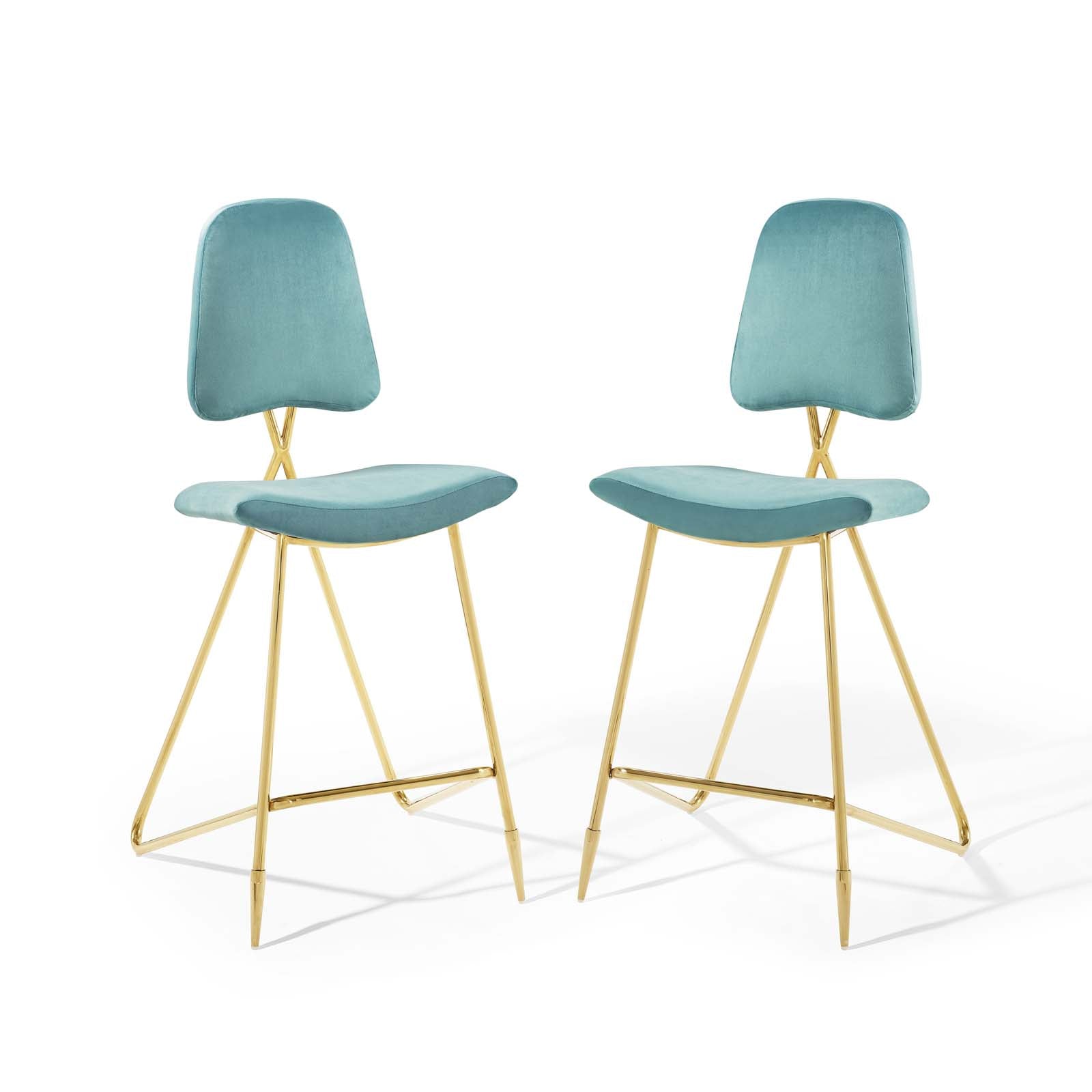 Modway Barstools - Ponder Bar Stool Performance Velvet Set of 2 Sea Blue