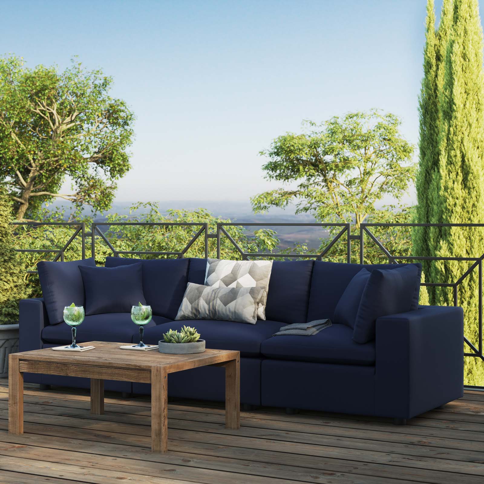 Modway Outdoor Sofas - Commix Overstuffed Outdoor Patio Sofa Navy