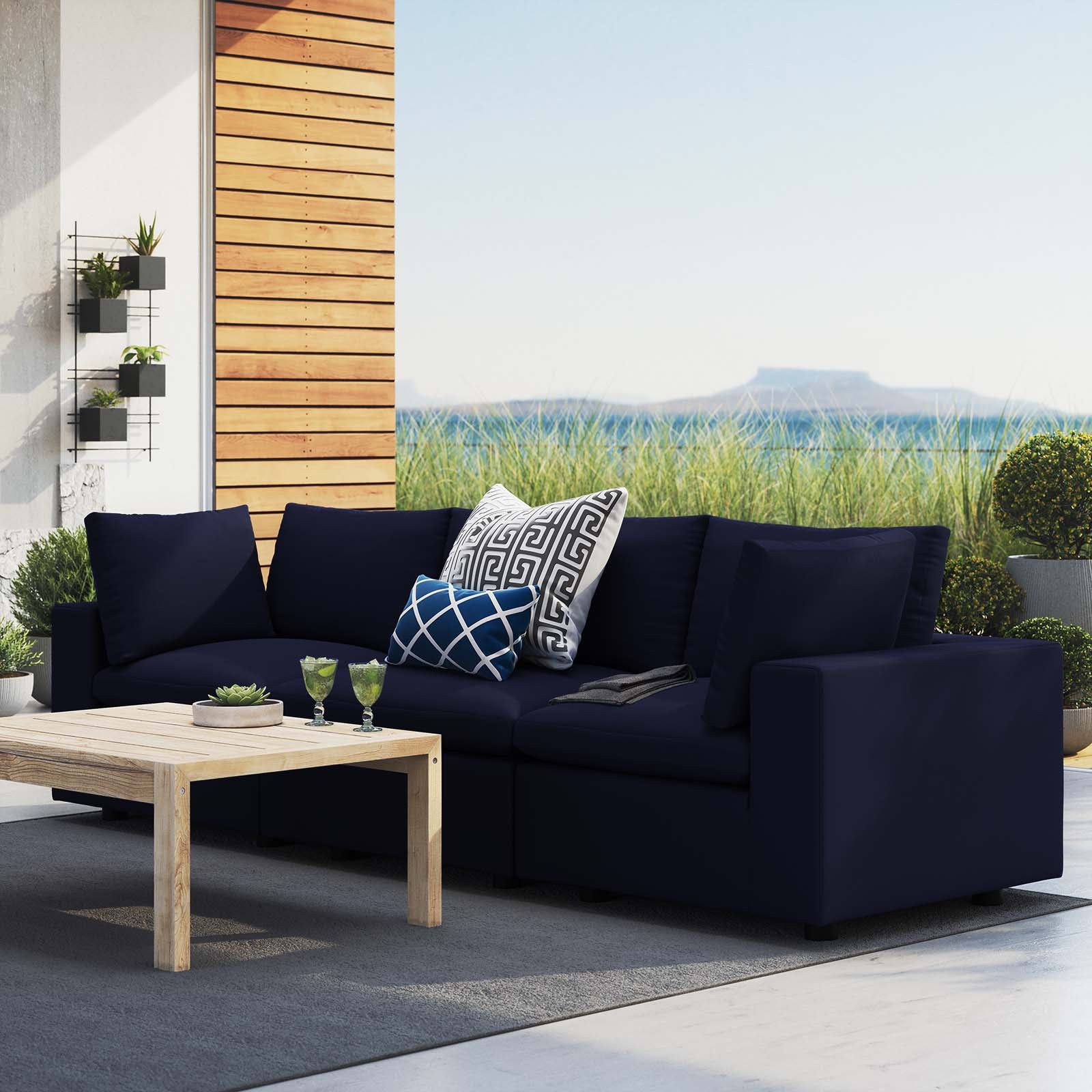Modway Outdoor Sofas - Commix Sunbrella Outdoor Patio Sofa Navy