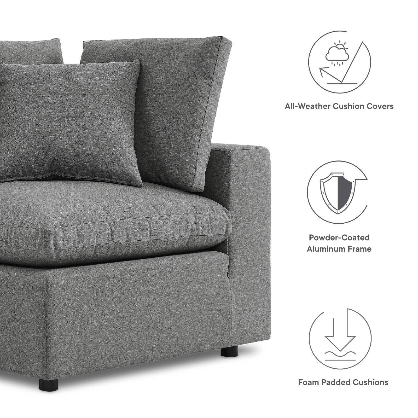Modway Outdoor Sofas - Commix 4-Piece Outdoor Patio Sectional Sofa Charcoal