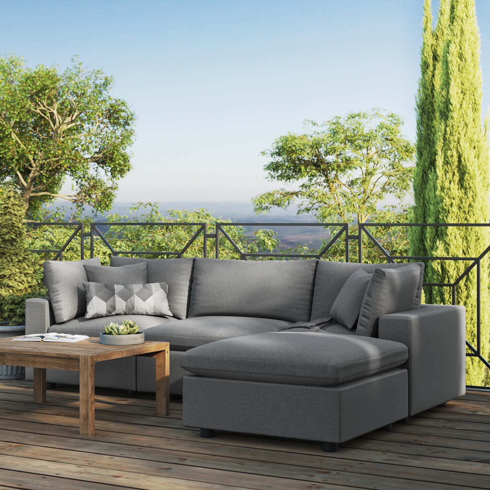 Modway Outdoor Sofas - Commix 4-Piece Outdoor Patio Sectional Sofa Charcoal