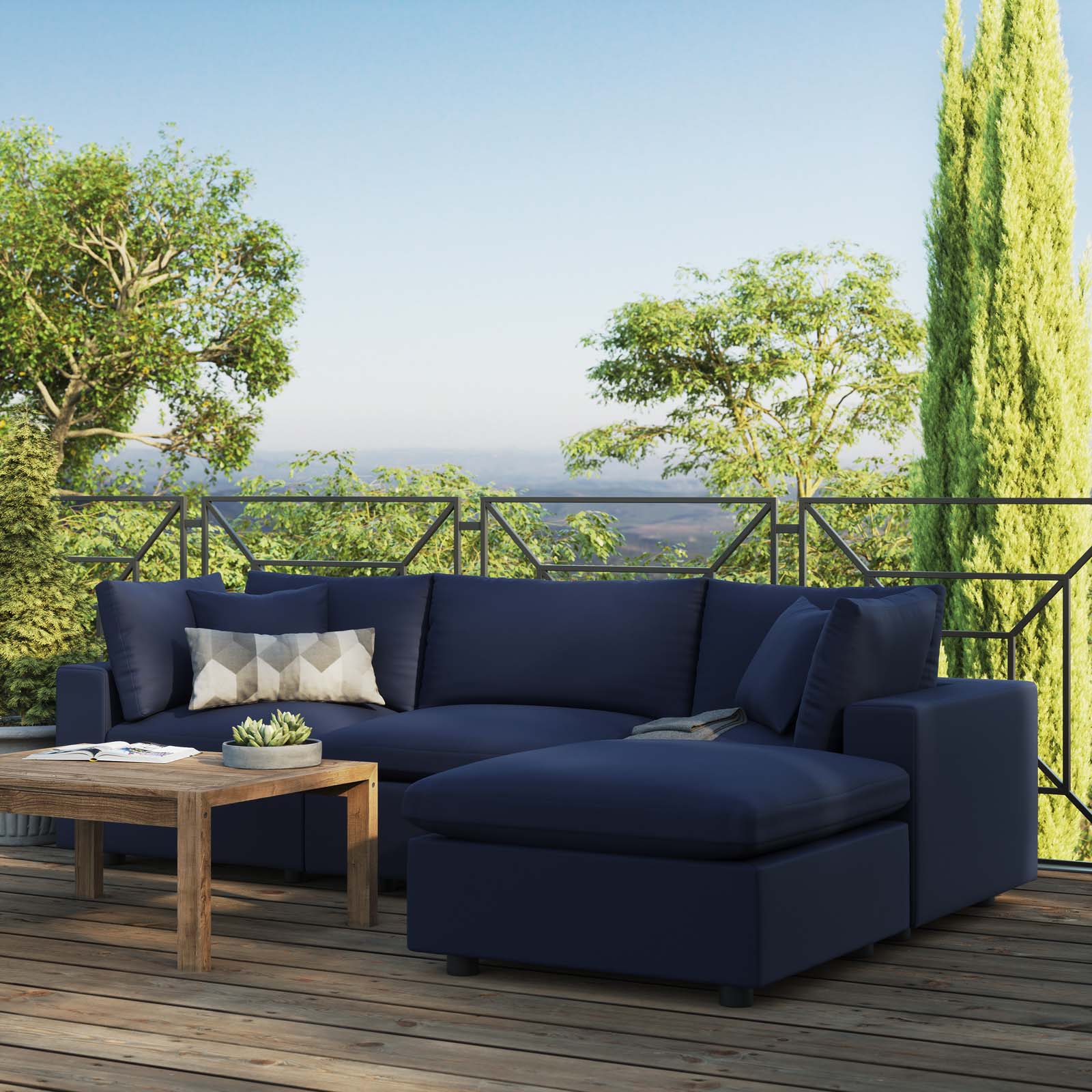 Modway Outdoor Sofas - Commix 4-Piece Outdoor Patio Sectional Sofa Navy