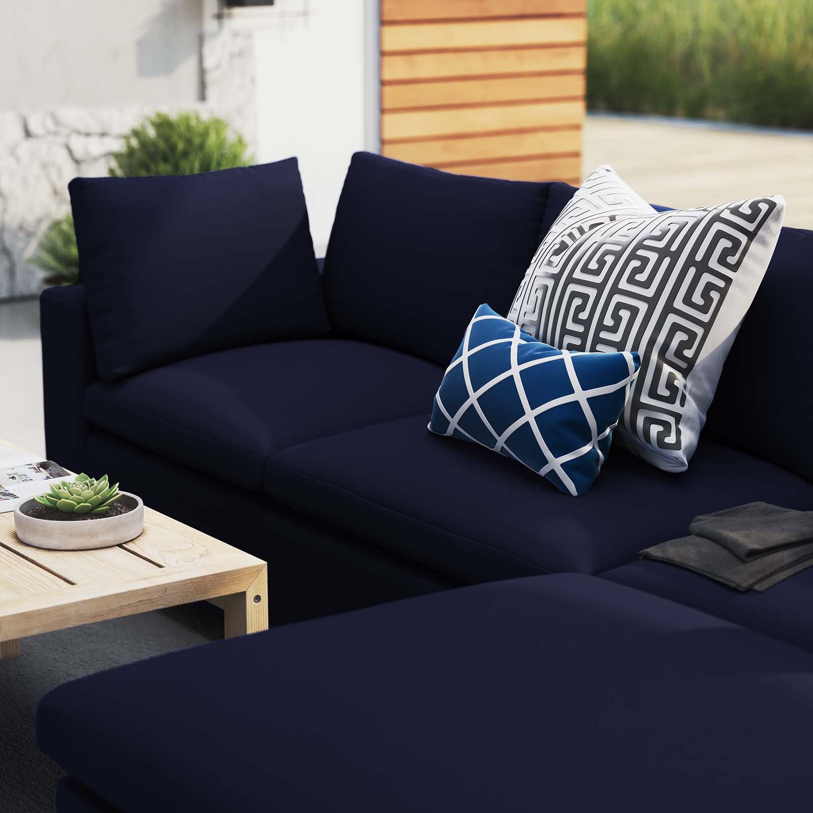 Modway Outdoor Conversation Sets - Commix 4-Piece Sunbrella Outdoor Patio 108 " W Sectional Sofa Navy