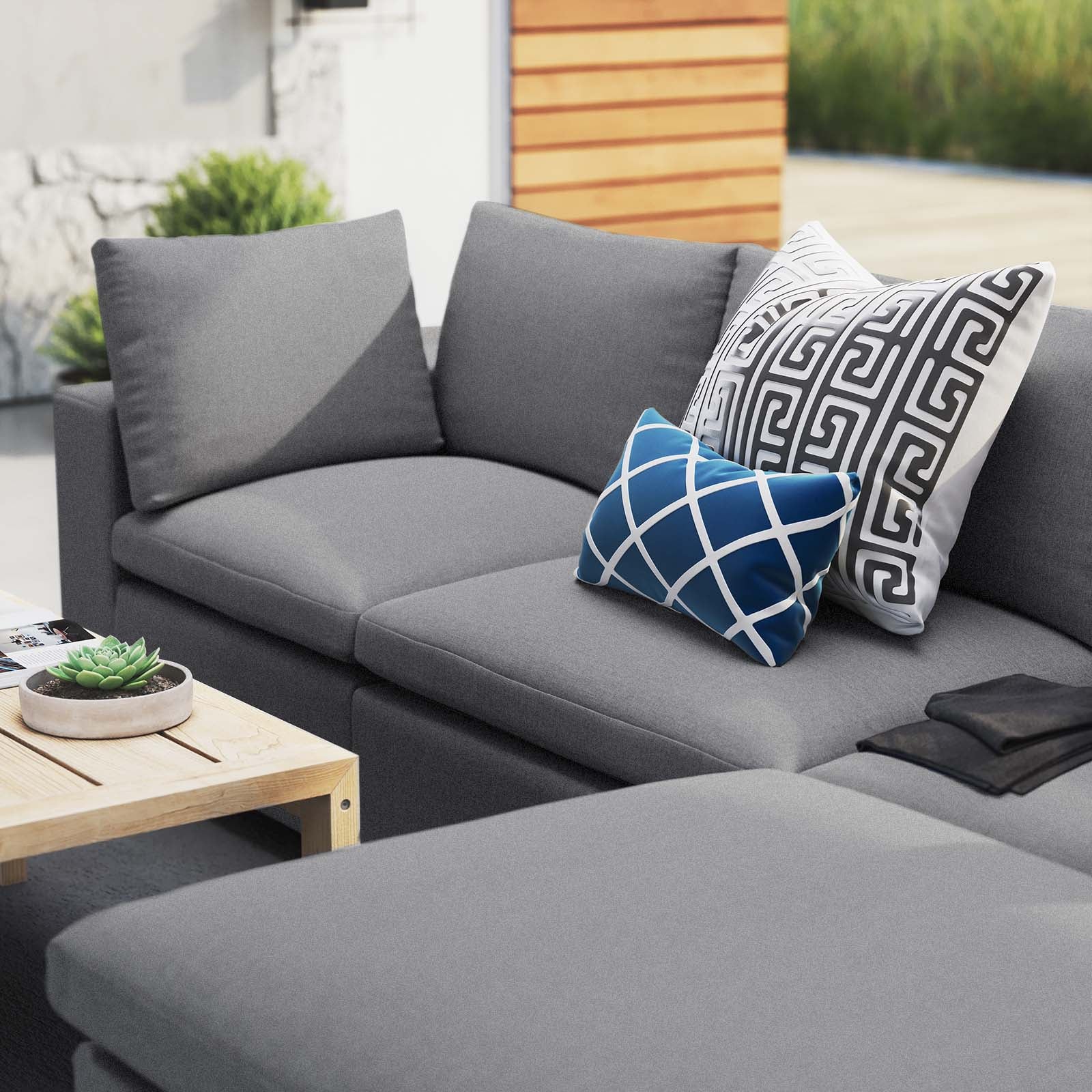 Modway Outdoor Sofas - Commix 108" 4-Piece Sunbrella Outdoor Patio Sectional Sofa Gray