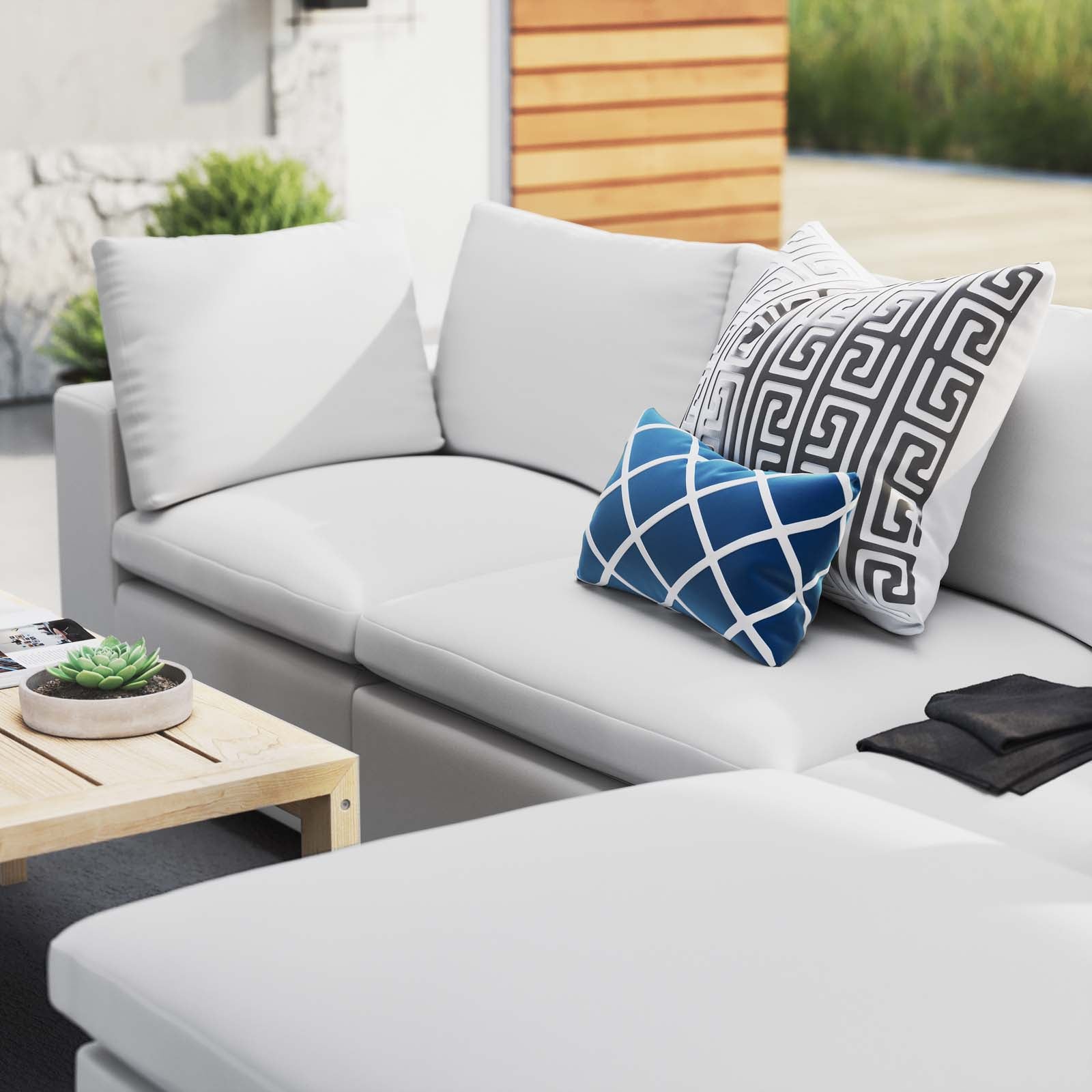 Modway Outdoor Sofas - Commix 08" 4-Piece Sunbrella Outdoor Patio Sectional Sofa White