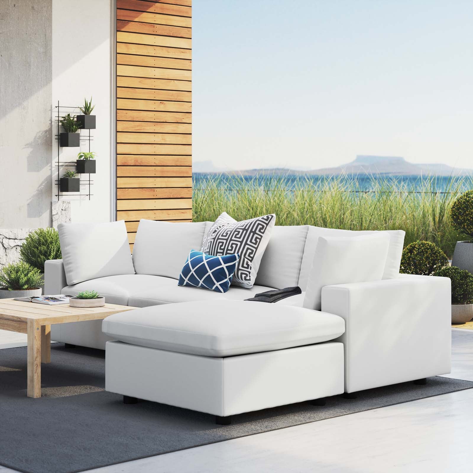 Modway Outdoor Sofas - Commix 08" 4-Piece Sunbrella Outdoor Patio Sectional Sofa White