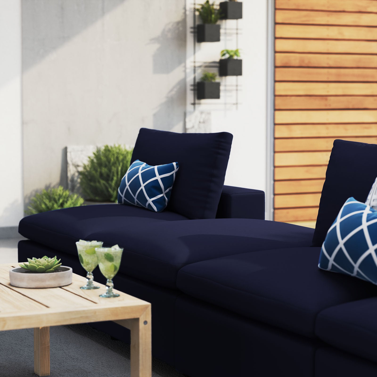 Modway Outdoor Conversation Sets - Commix 4-Piece Sunbrella Outdoor Patio Sectional Sofa Navy