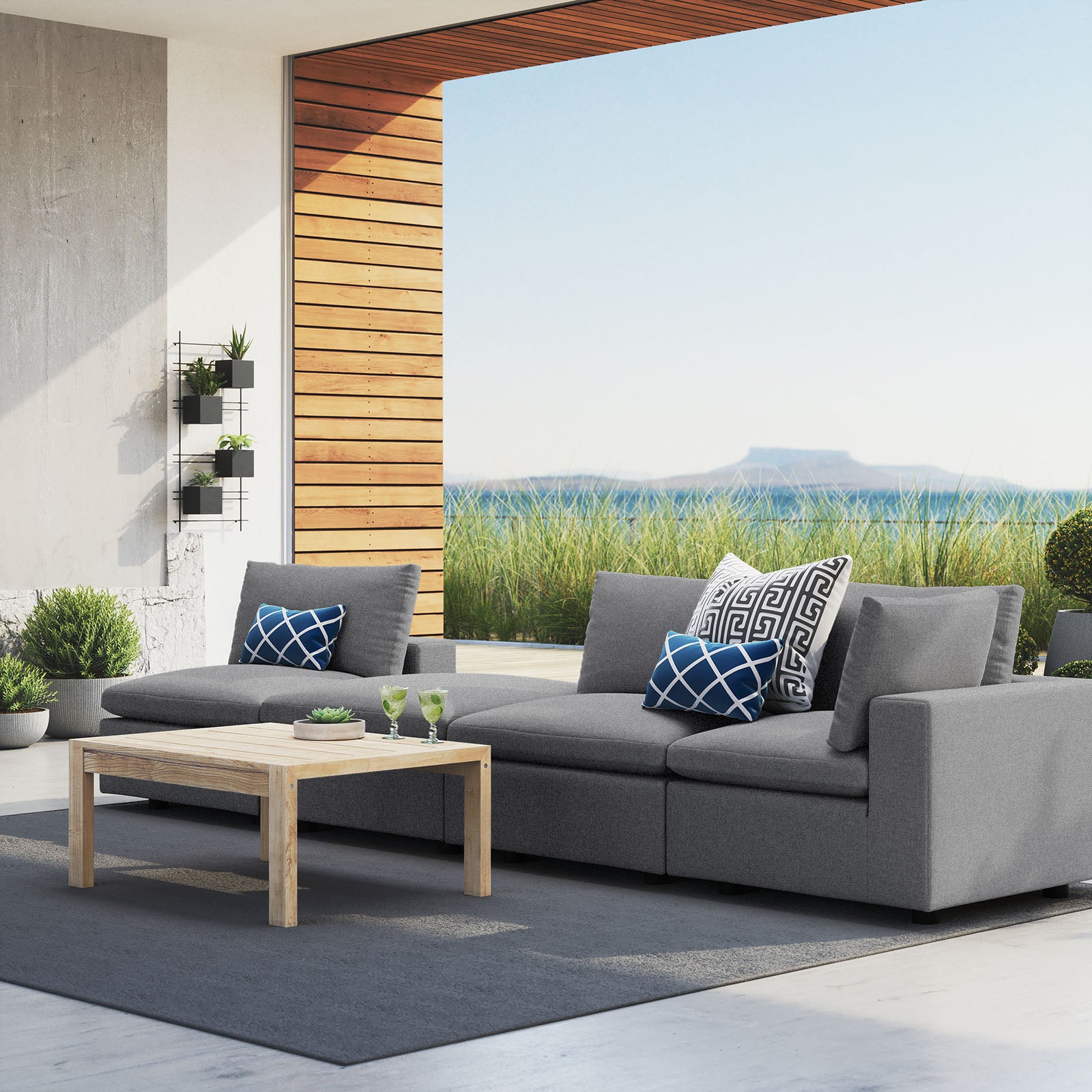 Modway Outdoor Sofas - Commix 4-Piece Sunbrella Outdoor Patio Sectional Sofa Gray