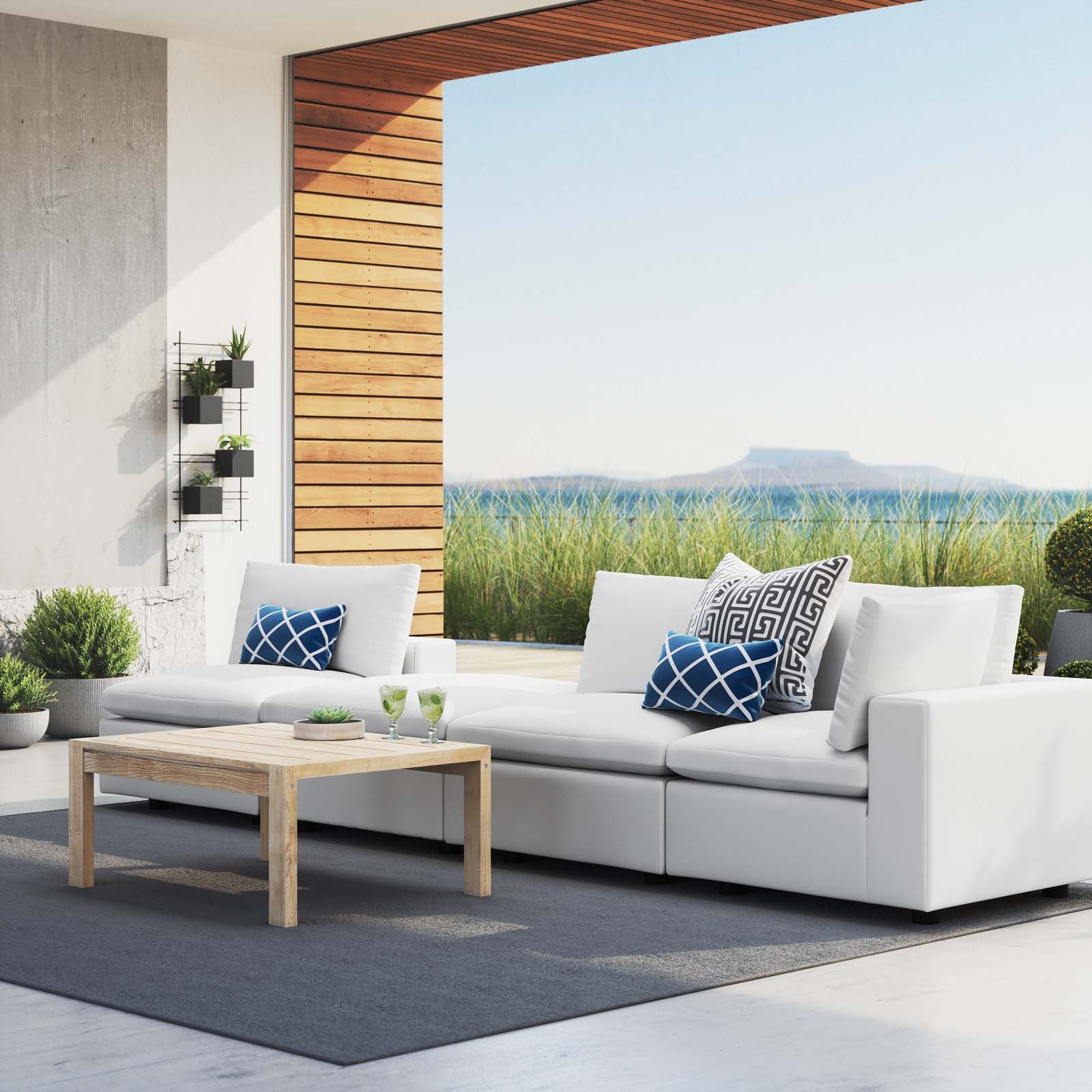 Modway Outdoor Sofas - Commix 4-Piece Sunbrella Outdoor Patio Sectional Sofa White