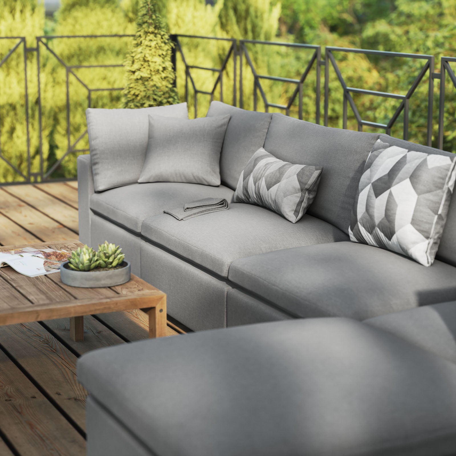 Modway Outdoor Sofas - Commix 5-Piece Outdoor Sectional Sofa Charcoal