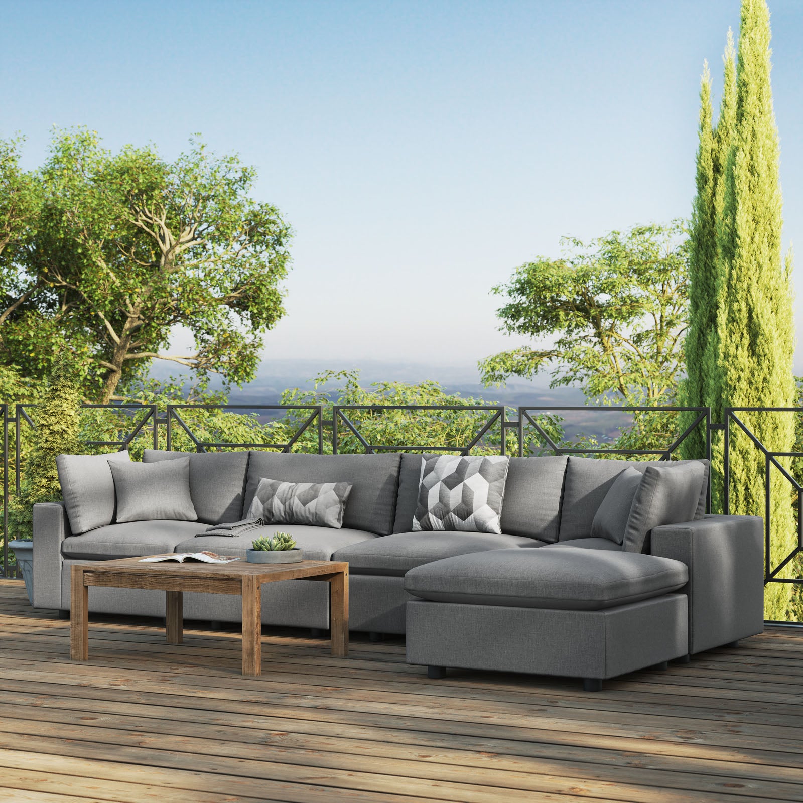 Modway Outdoor Sofas - Commix 5-Piece Outdoor Sectional Sofa Charcoal