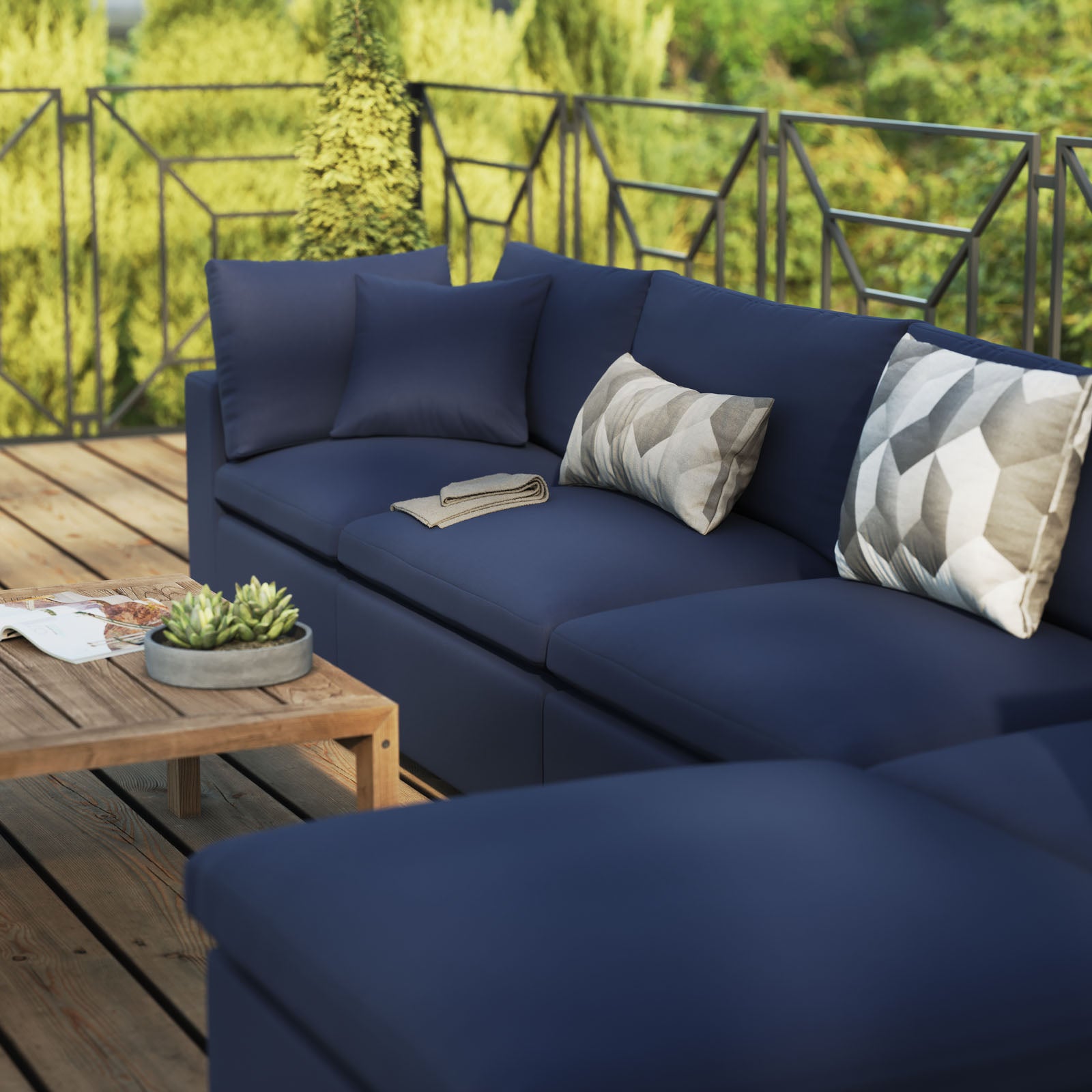 Modway Outdoor Sofas - Commix 5-Piece Outdoor 144 W Patio Sectional Sofa Navy